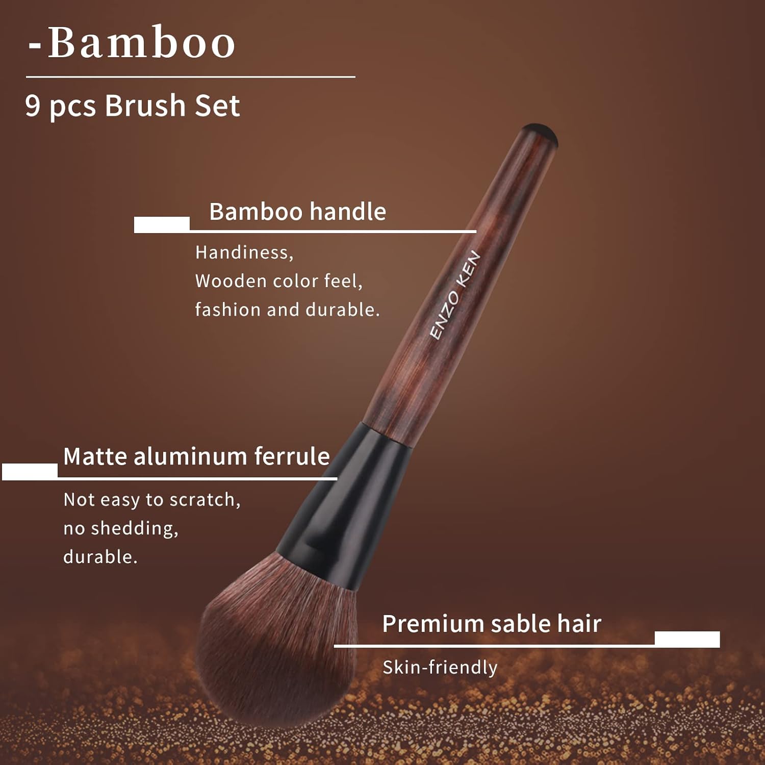 Bamboo Makeup Brushes Set Professional, Sable Makeup Brush Set with Case by Luxury ENZO KEN, Cosmetic Brushes Makeup Set, Make up Brushes Set Professional, Natural Hair Makeup Brush Set Professional. - Image 3