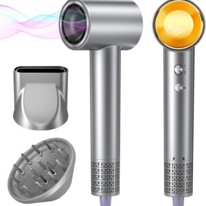 Hair Dryer, 150,000 RPM Brushless Motor, Ultra-Fast Drying with 3 Heat Settings & LED Lights, Negative Ion Technology, Quiet Lightweight Blow Dryer with Diffuser & Nozzle for Home, Salon, Travel Use