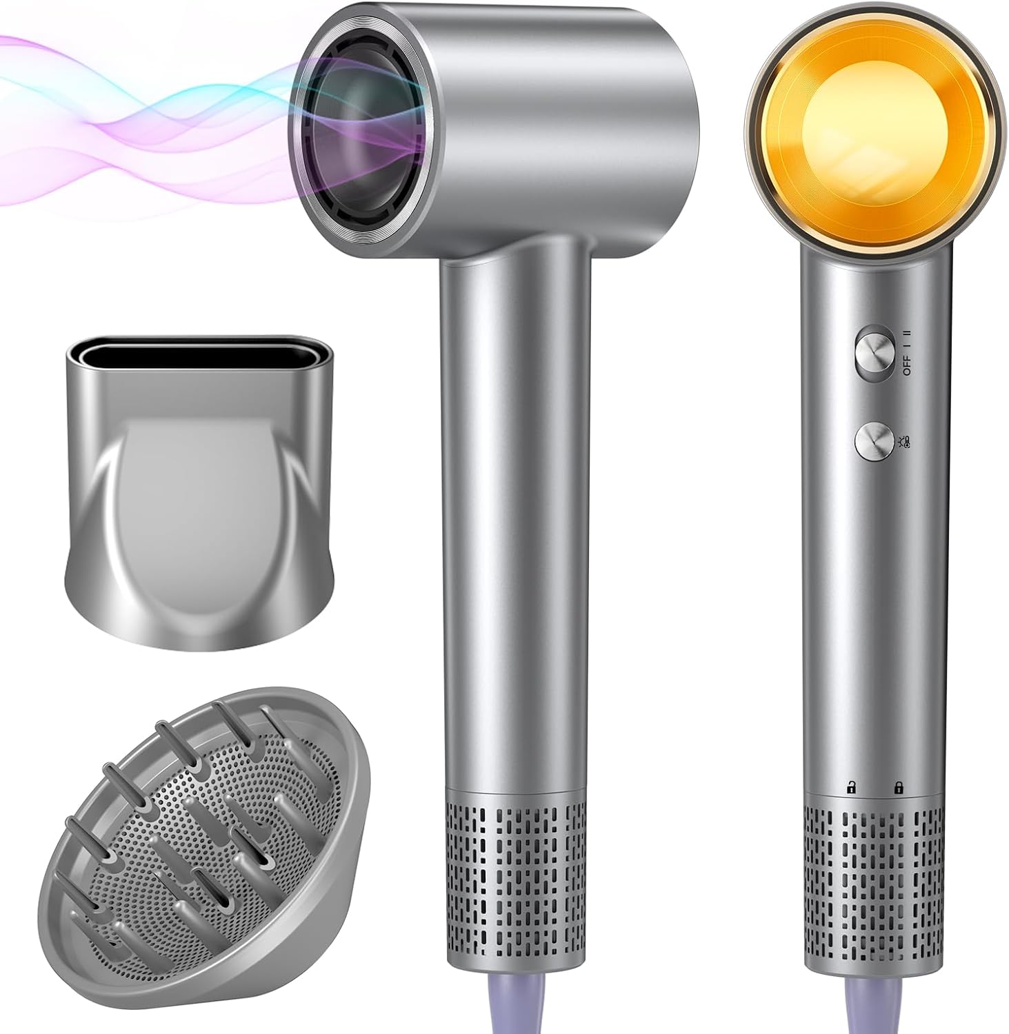 Hair Dryer, 150,000 RPM Brushless Motor, Ultra-Fast Drying with 3 Heat Settings & LED Lights, Negative Ion Technology, Quiet Lightweight Blow Dryer with Diffuser & Nozzle for Home, Salon, Travel Use