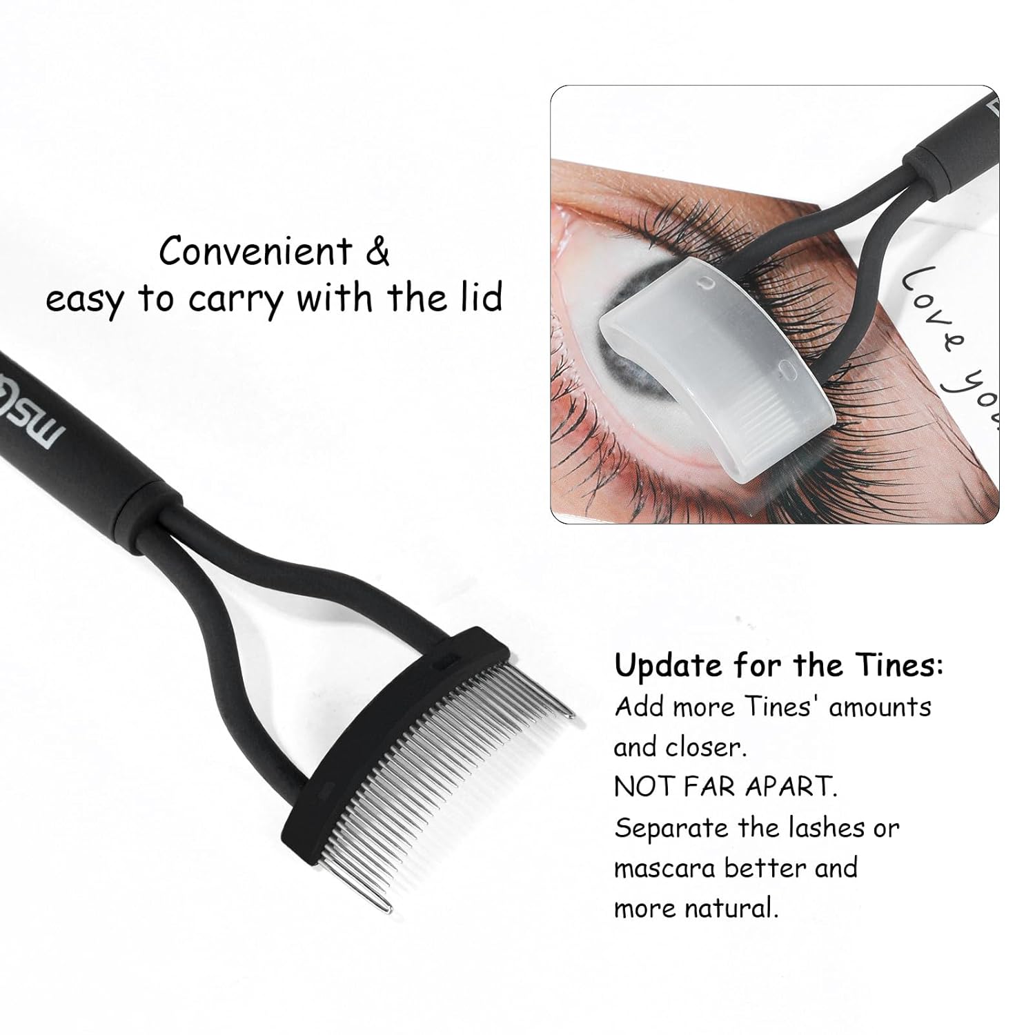 Eyelash Comb MSQ Eyelash Separator Mascara Applicator Eyelash Definer With Comb Cover Arc Designed Cosmetic Brushes Tool Black (1PCS) - Image 3