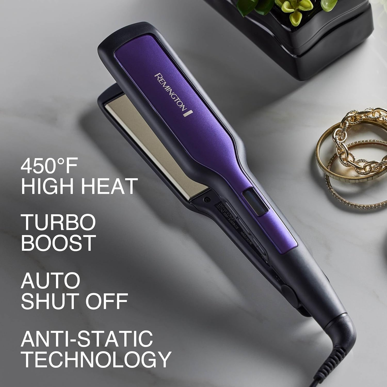 Remington 1 3/4" Flat Iron, Hair Straightener with Anti-Static Technology, 30-Second Heat Up & 60 Minute Auto Shut-Off, 30% Longer Ceramic Floating Plates, Titanium + Ceramic Coating - Image 8