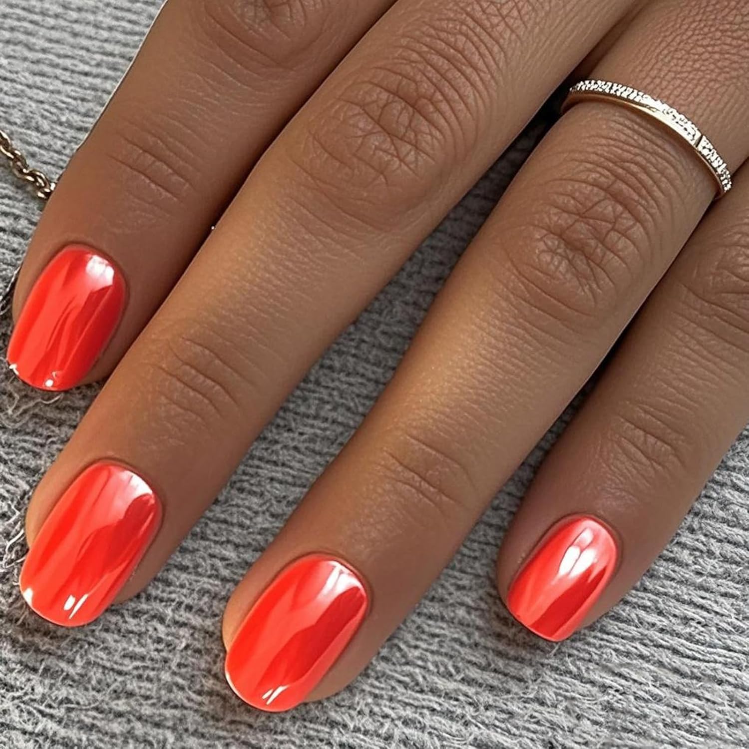 GLAMERMAID Press on Nails Extra Short Squoval, Orange Chrome Spring Summer Handmade Gel Glue on Nails, 24Pcs Glossy Round Reusable UV Finish Fake Nails Acrylic False Nails Manicure Kits for Women - Image 3