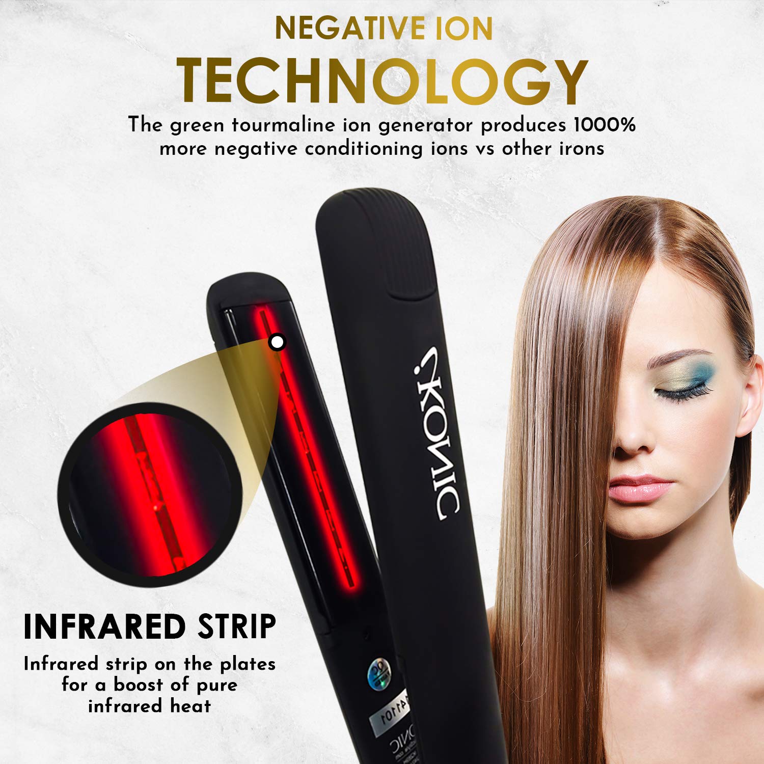 IKONIC 100% Pure Ceramic Hair Straightener & Flat Iron – 1” Floating Curved Plates, Fast Heating, Anti-Static Infrared Hair Iron – Frizz-Free, Sleek Hair Styling Tool for Women & Professionals - Black - Image 3