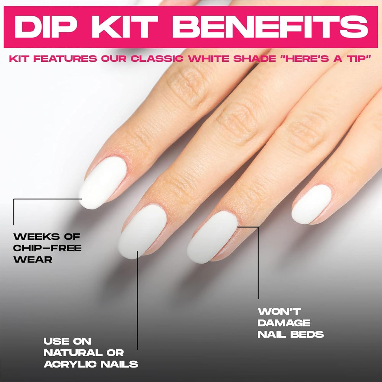 Nailboo Here's a Tip Premium Dip Nails Starter Kit, Nail Powder Dip Kit for DIY At Home Manicure, Includes Dipping Powder and Liquids, White - Image 3