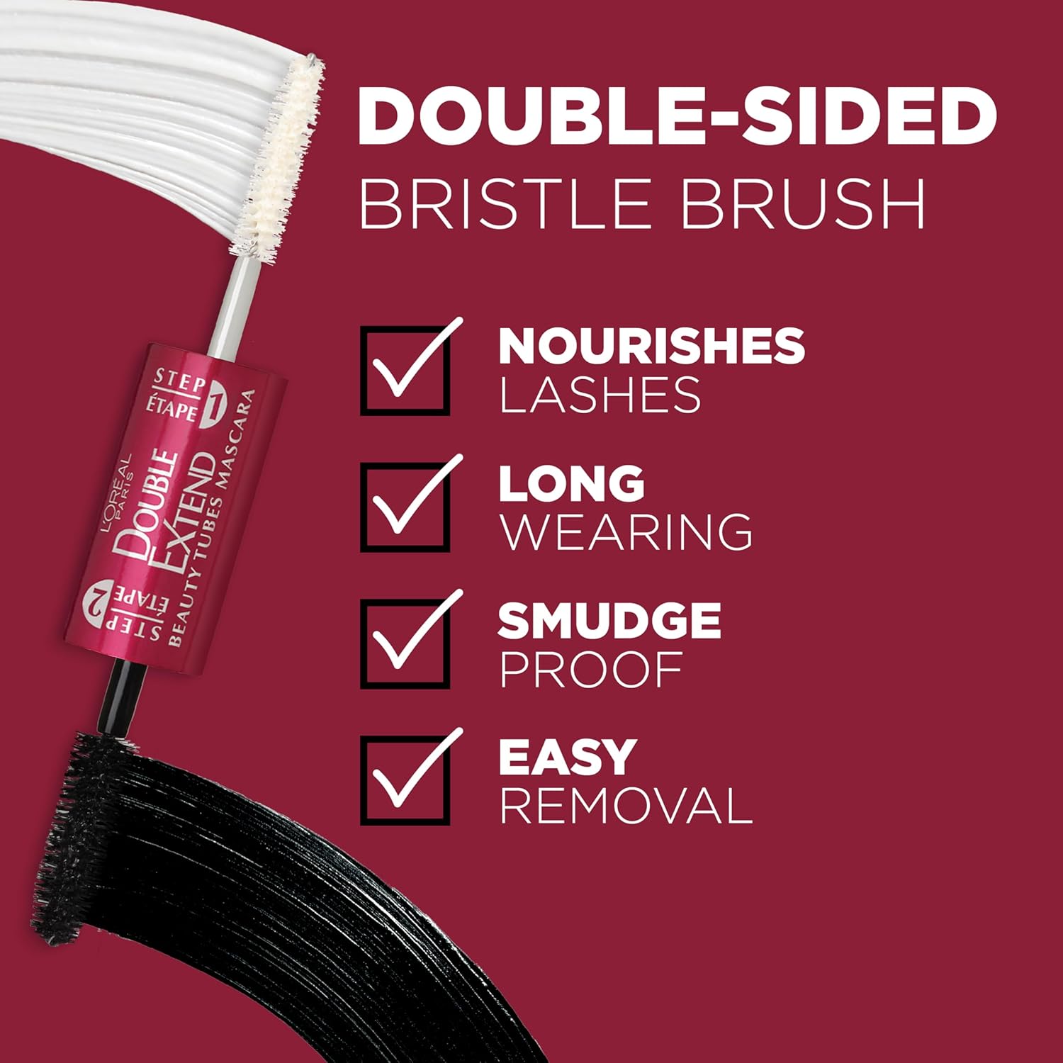 L'Oreal Paris Makeup Double Extend Tubing Mascara, Lengthening 2 Step Mascara, Smudgeproof, Blackest Black - Image 4