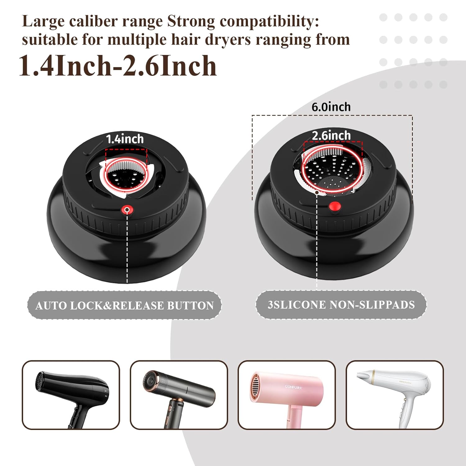Universal Black Hair Diffuser Attachment for Dryers, Fits 1.4-2.6 Inch Nozzles - Image 2
