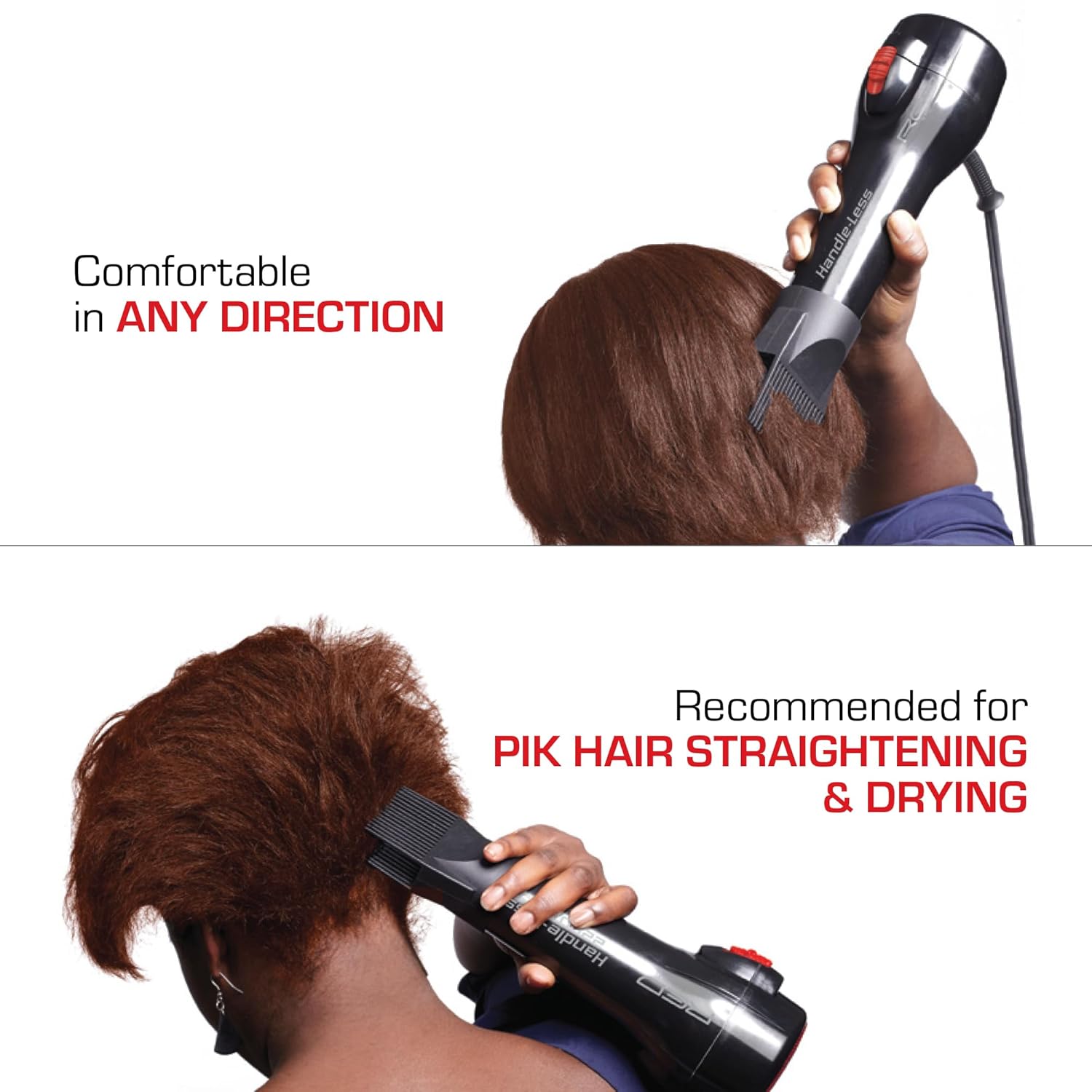 RED by Kiss Handle-Less 2200W Ceramic Tourmaline Hair Dryer, 3 Heat Settings, Pro Blow Dryer with Comb Attachment, Ionic for Frizz-Free Shine, Detangler & Straightening for 4C - Image 6