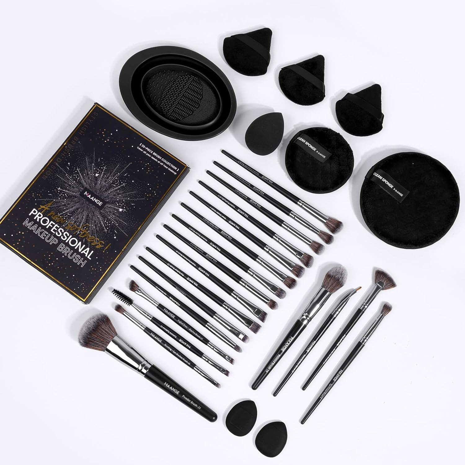 MAANGE Makeup Brushes 29 Pcs Makeup Kit, Premium Synthetic Foundation Powder Concealers Eye shadows Blush Brush Make up Brushes Set (Black, 29 Piece Set) - Image 9