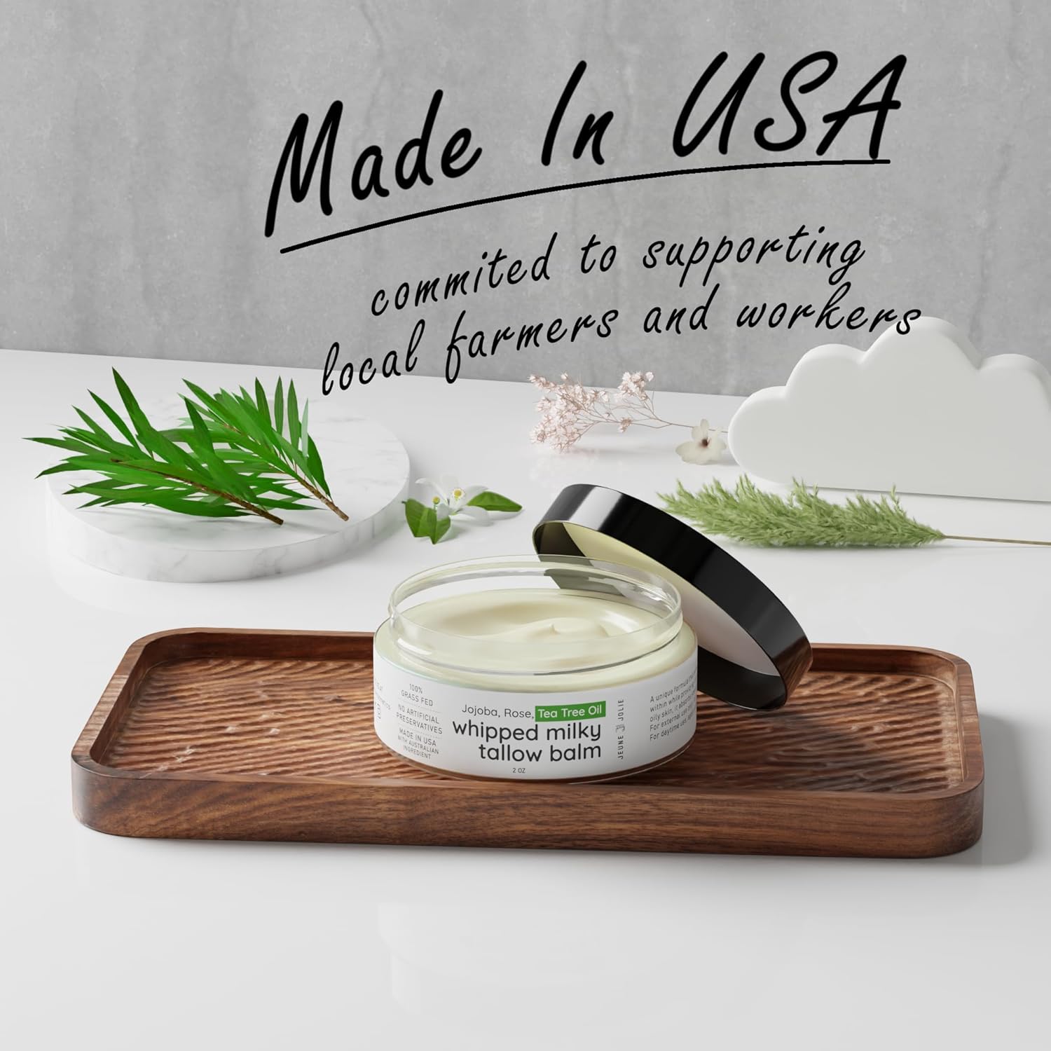 Whipped Milky Beef Tallow For Skin & Face | Made in USA | 100% Grass-Fed with All-Natural Organic Oils, Dewy Finish Beef Tallow Balm Moisturizer - For Sensitive Acne-Prone Skin, Tea Tree 2oz - Image 3