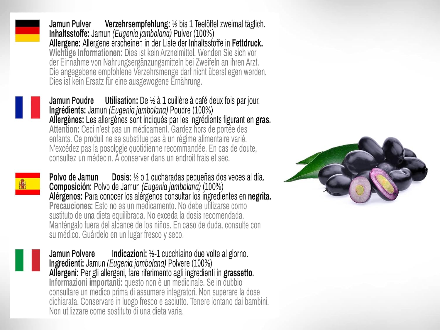 DR WAKDE'S Jamun Powder (Black Plum | Eugenia Jambolana) - 500g (1.1lb) | Pure, Raw & Dried Powder | Natural Aroma and Freshness | Fine Powder | Vegan | Premium Grade | Nothing Added, Nothing Removed - Image 3