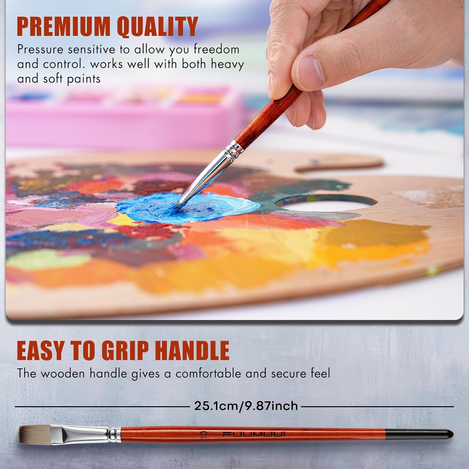 14pcs Acrylic Paint Brushes, Professional Synthetic Bristles Paint Brush Set with Extra Palette Knife - Flat, Filbert, Fan, Dagger, Round, Angle, Rigger Paint Brushes for Oil, Acrylic Canvas Paintings - Image 5