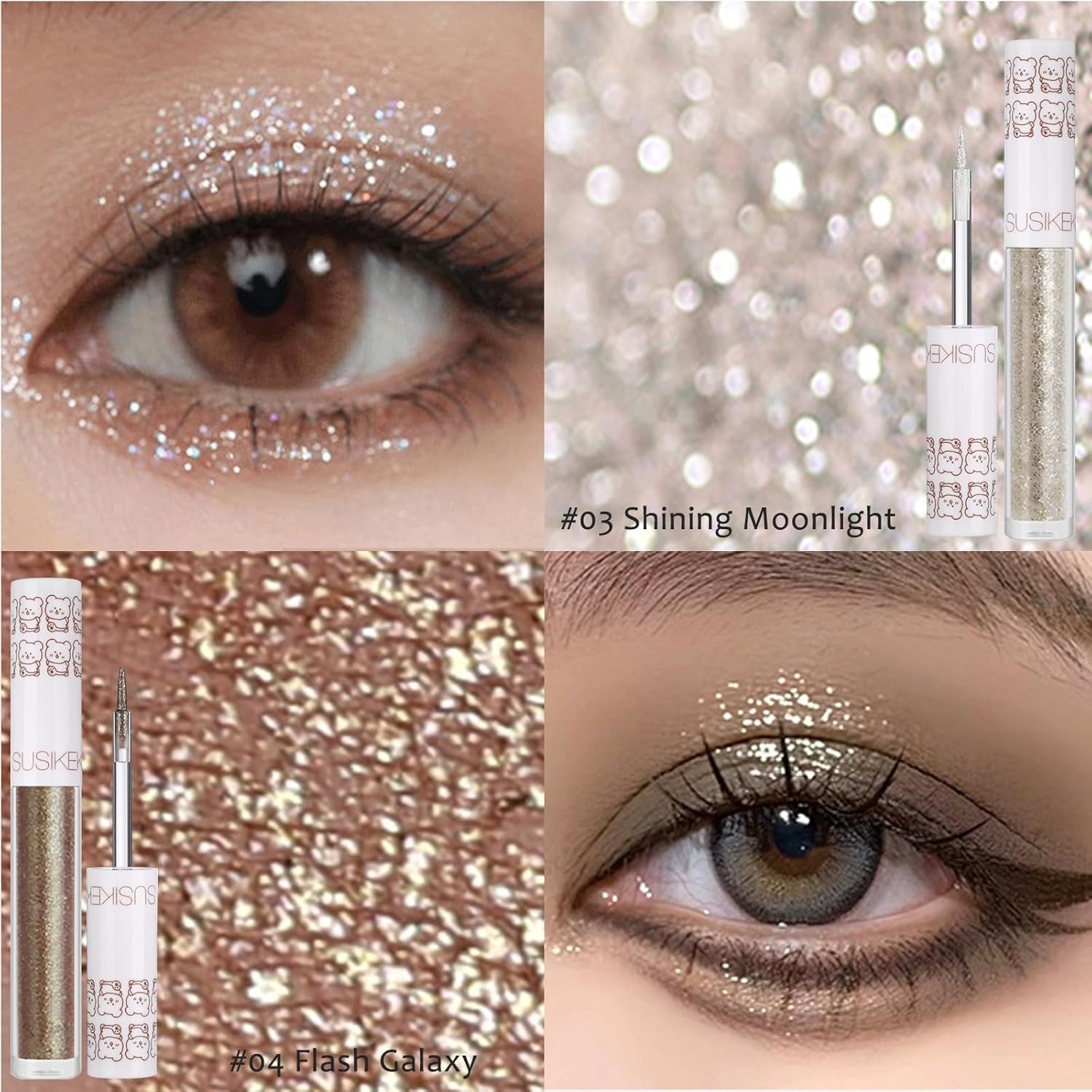 Eye Glitter Liquid Eyeshadow Eyeliner Set(6Pcs), Glittery Korean Makeup Bling Under Eye Shadows, Shimmer Tear Drop Make Up Gift Kit, Quick-Dry, Long-Lasting Loose Glitter Glue for Crystal Makeup - Image 4