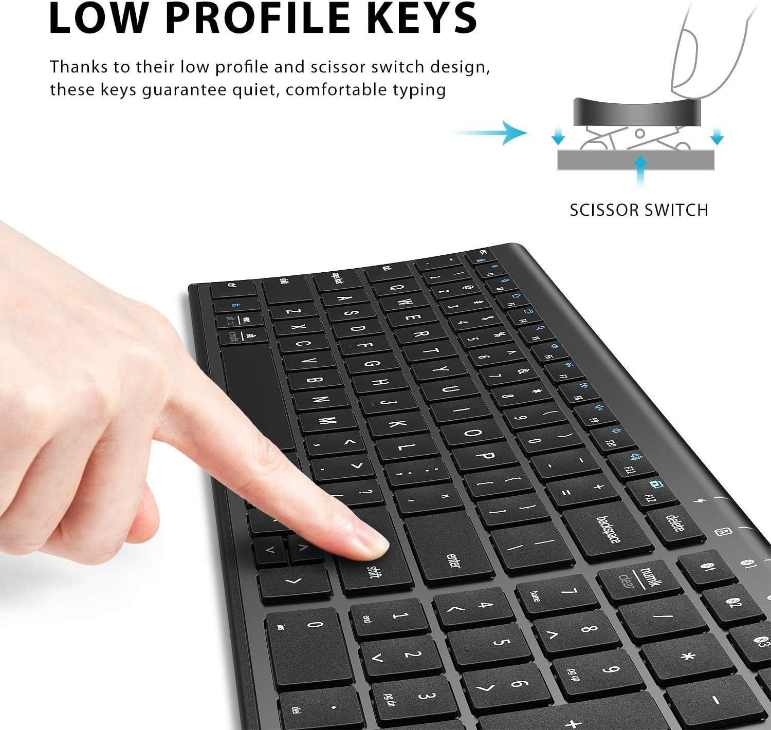iClever BK10 Bluetooth Keyboard, Universal Bluetooth 5.1 Wireless Keyboard with Number Pad, Ergonomic Design, Multi-Device Compatibility, Stable Connection for Mac, iPad, iPhone, Android, Windows - Image 5