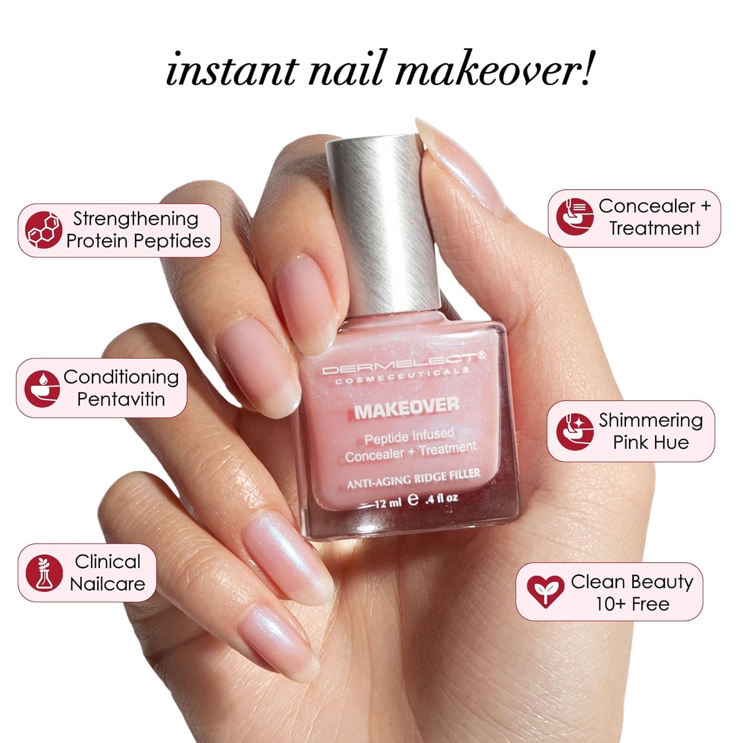 Dermelect Makeover Ridge Filler - Award-Winning Nail Treatment, Strengthens, Moisturizes, Conceals Imperfections, Keratin & Peptide Enriched, For Healthy, Smooth Nails 0.4 oz - Image 3