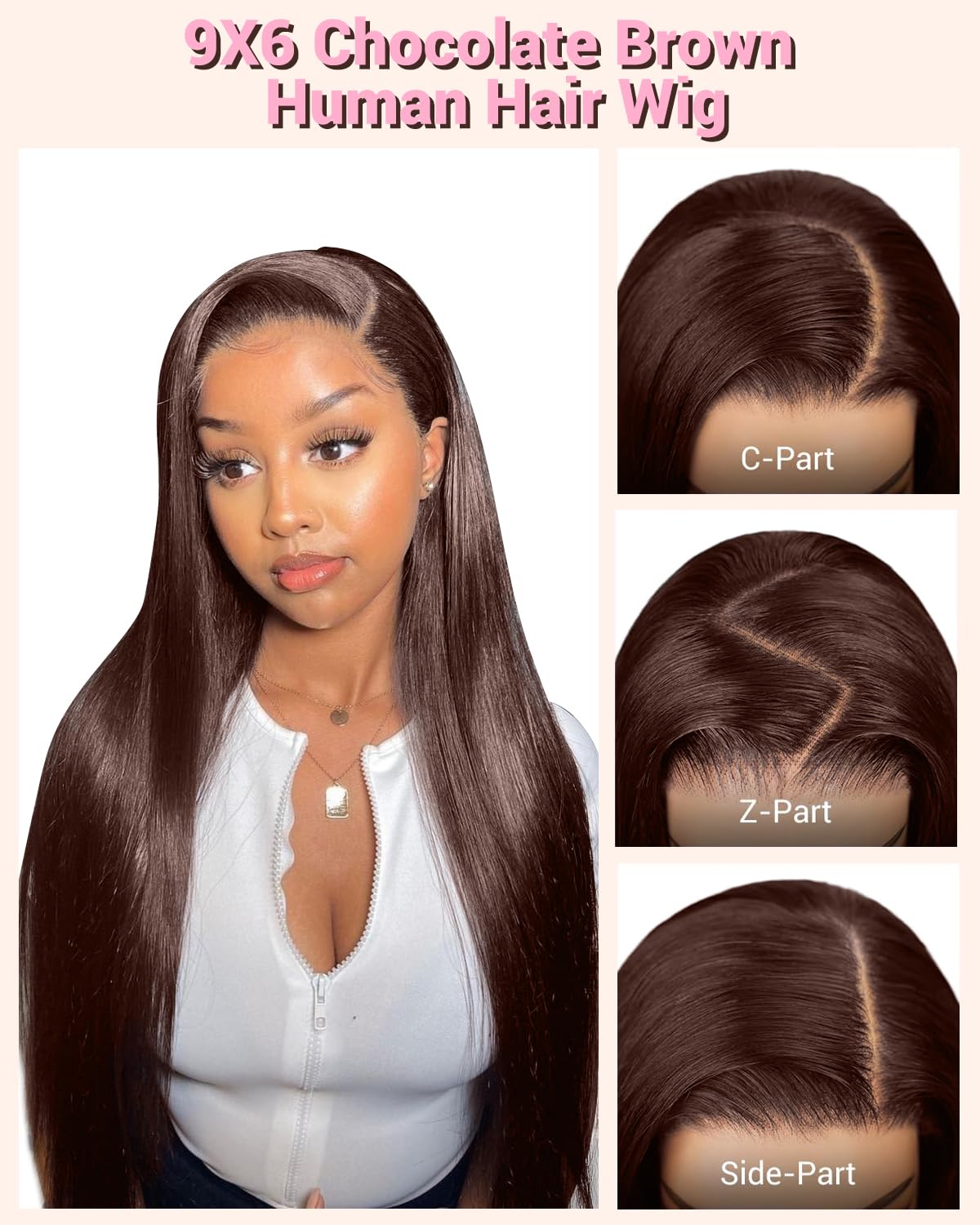 26 Inch Chocolate Brown Lace Front Wig Human Hair 220 Density 9x6 HD Lace Brown Wear and Go Glueless Wigs Pre Plucked Pre Cut Dark Brown Wig Human Hair Straight Glueless Wig for Women - Image 2