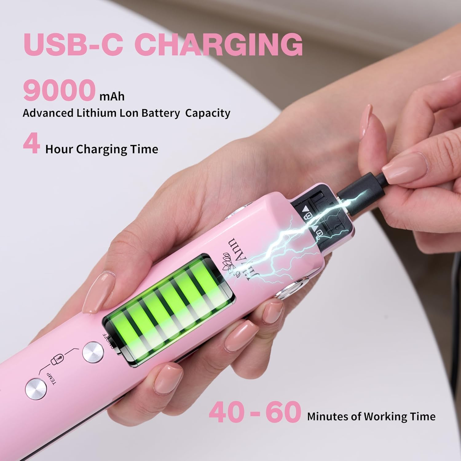 Cordless Hair Straightener & Curler 2-in-1 | Ceramic Flat Iron, Dual Voltage 9000mAh Battery | Reduces Frizz for Shinier, Smoother Hair | 3 Temp 350°F/375°F/430°F | USB-C Rechargeable - Image 5