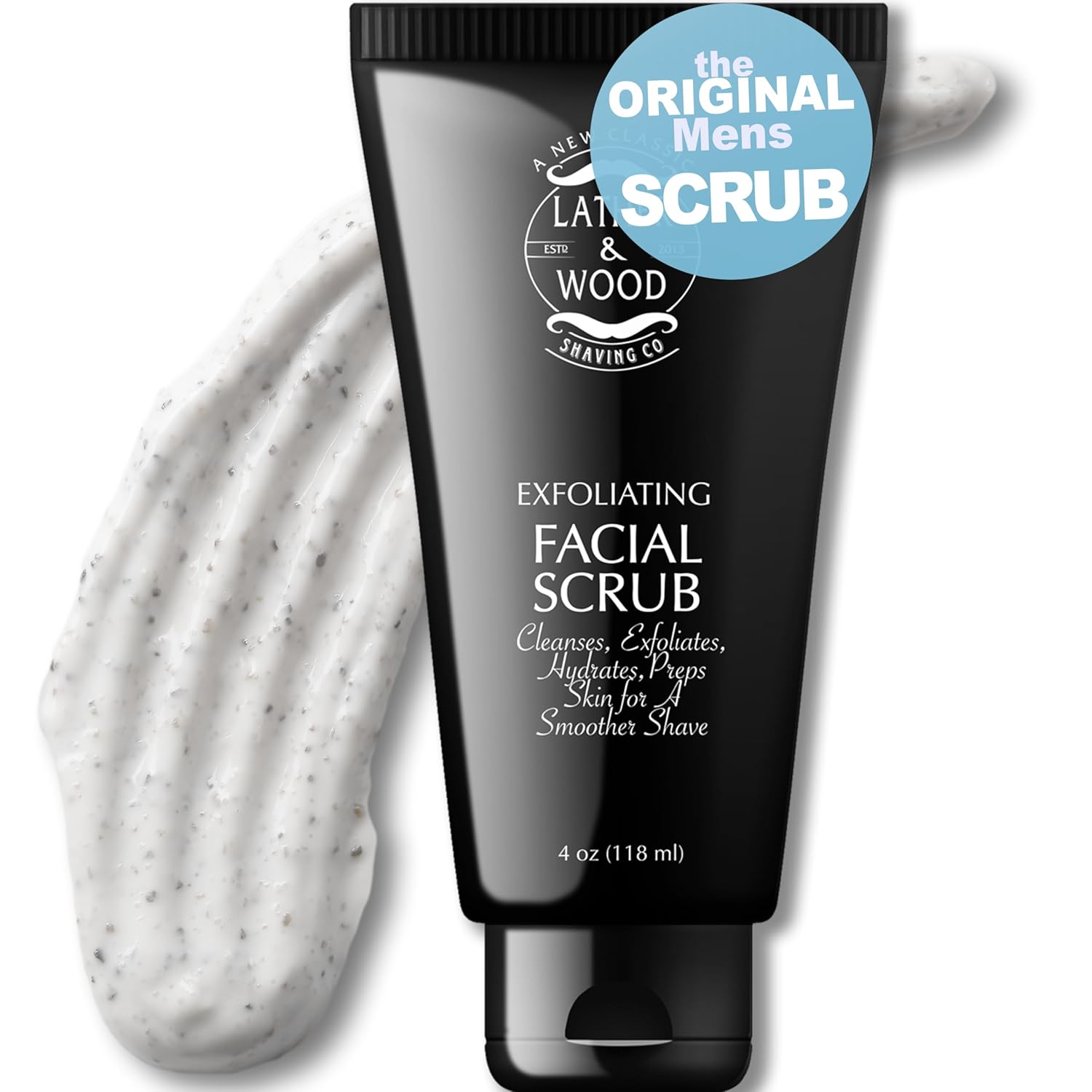 Lather & Wood's Face Scrub - Luxurious Exfoliating Mens Face Wash - 4oz Facial Cleanser