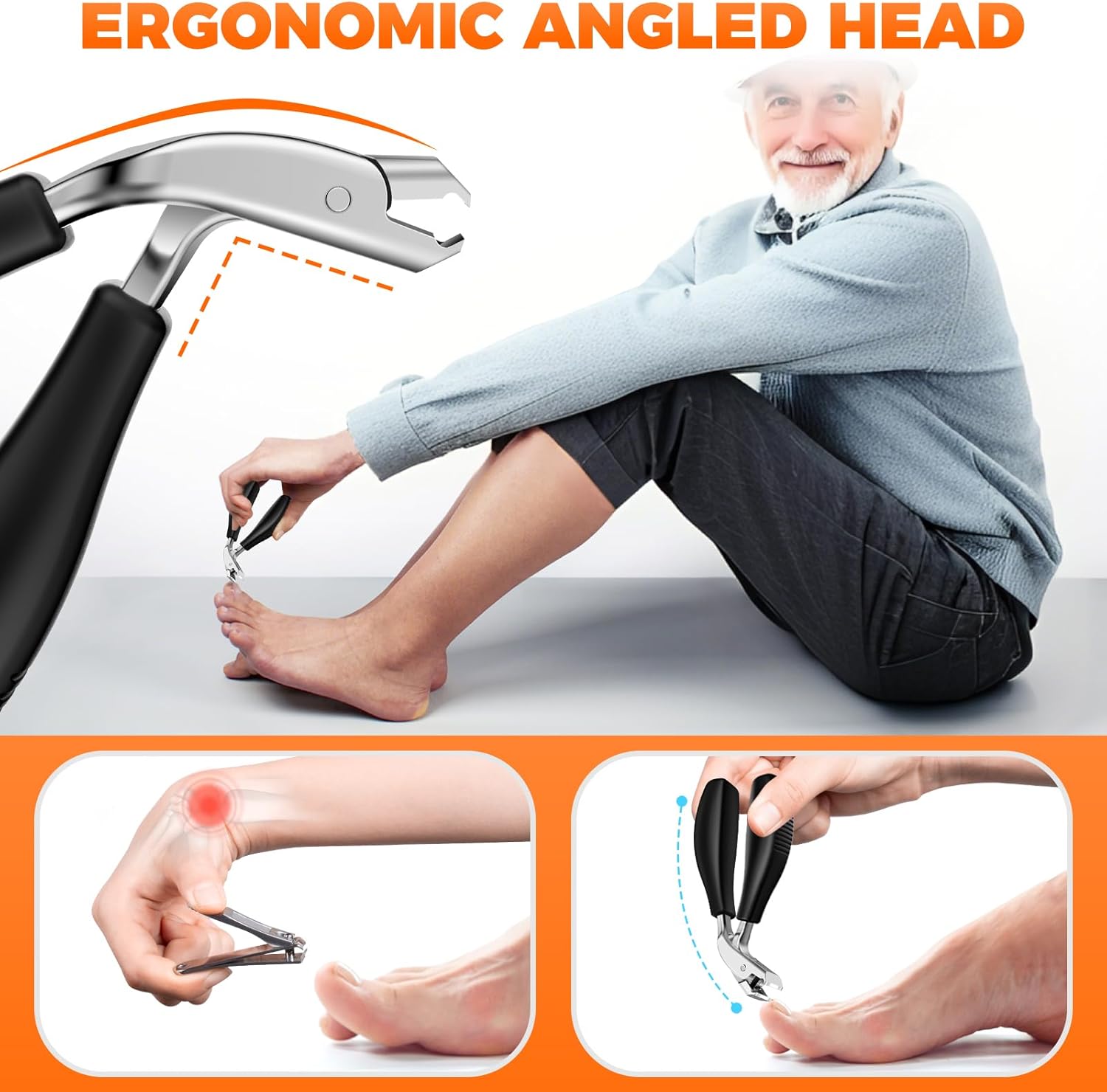 Angled Head Toe Nail Clippers for Thick Nails for Seniors, Straight Large Nail Clippers for Men with Catcher, Heavy Duty Toenail Clippers for Thick Toenails with Ergonomic Long Handle - Image 2