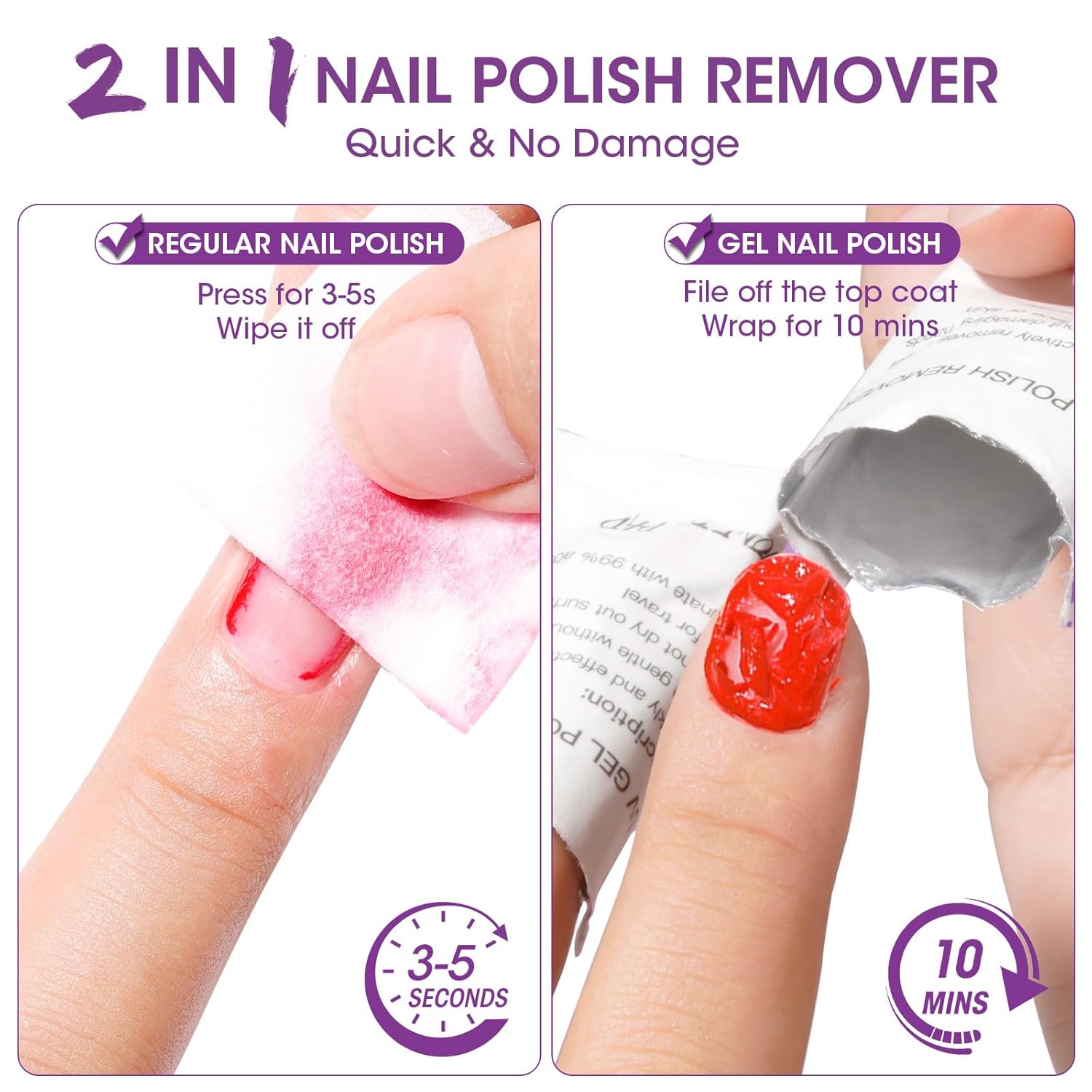 GELLEN Acetone Gel Polish Remover Pads, Professional Nail Polish Remover Pads, 200 Pack Travel Bulk Set with Tools, Individually Wrapped Quick & Effective Soak Off Gel Remover for Salon Home - Image 2