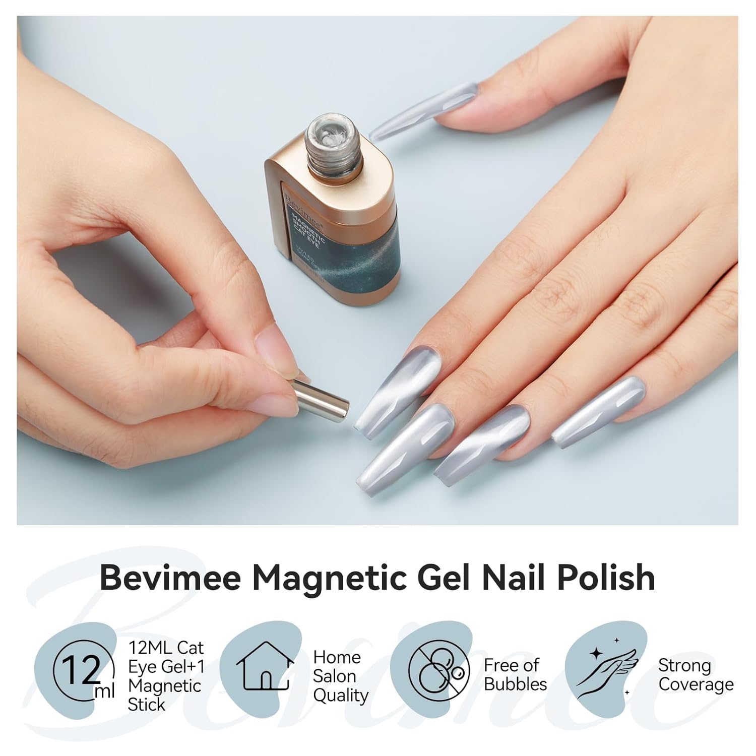 Cat Eye Gel Nail Polish Moonlight Magnetic Nail Polish Silver Glitter Mirror Glass Smoothie Cateye UV Gel Polish Holographic for Nail Art Manicure DIY at Home 1PC 12ML - Image 4