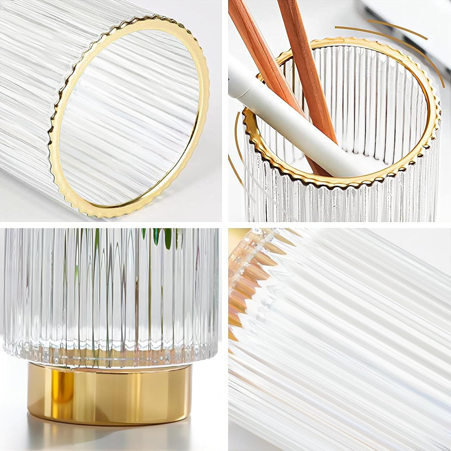 DASITON Makeup Brush holder Organizer,Crystal Cosmetic Makeup Brush Glass Brushes Storage Holder, Vintage Make Up Brush Cup Pen Pencil Holder striped vase(Clear S+L) - Image 5