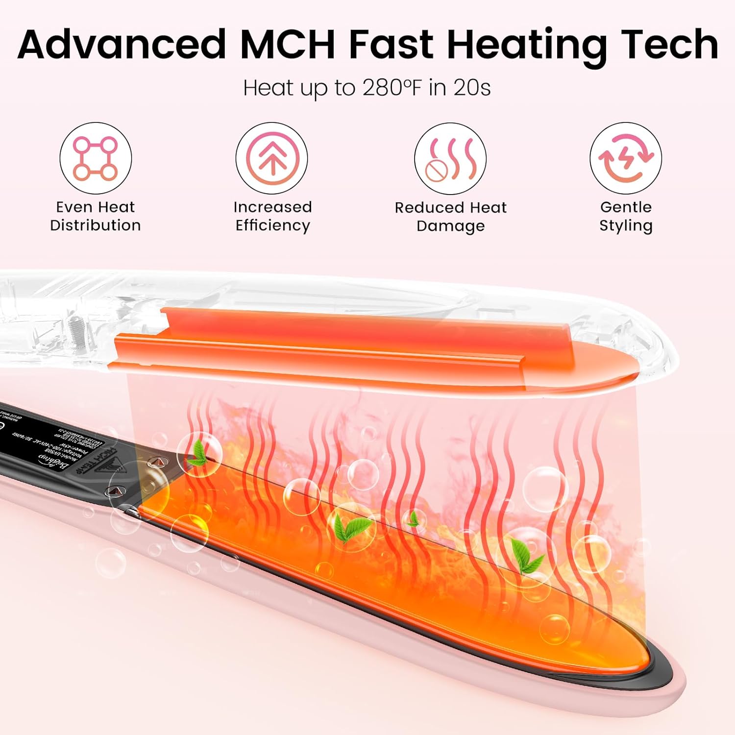 Brightup Tourmaline Ceramic Hair Straightener and Curler 2 in 1 with 1 Inch Vibrating Plates, Ionic Flat Iron with 10 Temp Control/Auto Shut Off, 20S Fast Heating for Smooth Long Lasting Results, Pink - Image 4