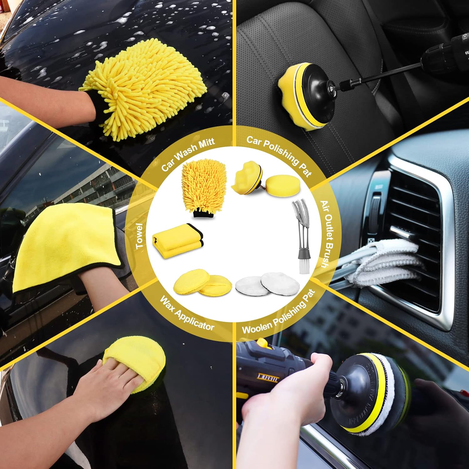 27Pcs Car Detailing Kit, Car Detailing Brush Set, Auto Detailing Drill Brush Set, Car Detailing Brushes, Car Wash Kit, Car Accessories, Car Cleaning Tools Kit for Interior, Exterior, Wheels - Image 6