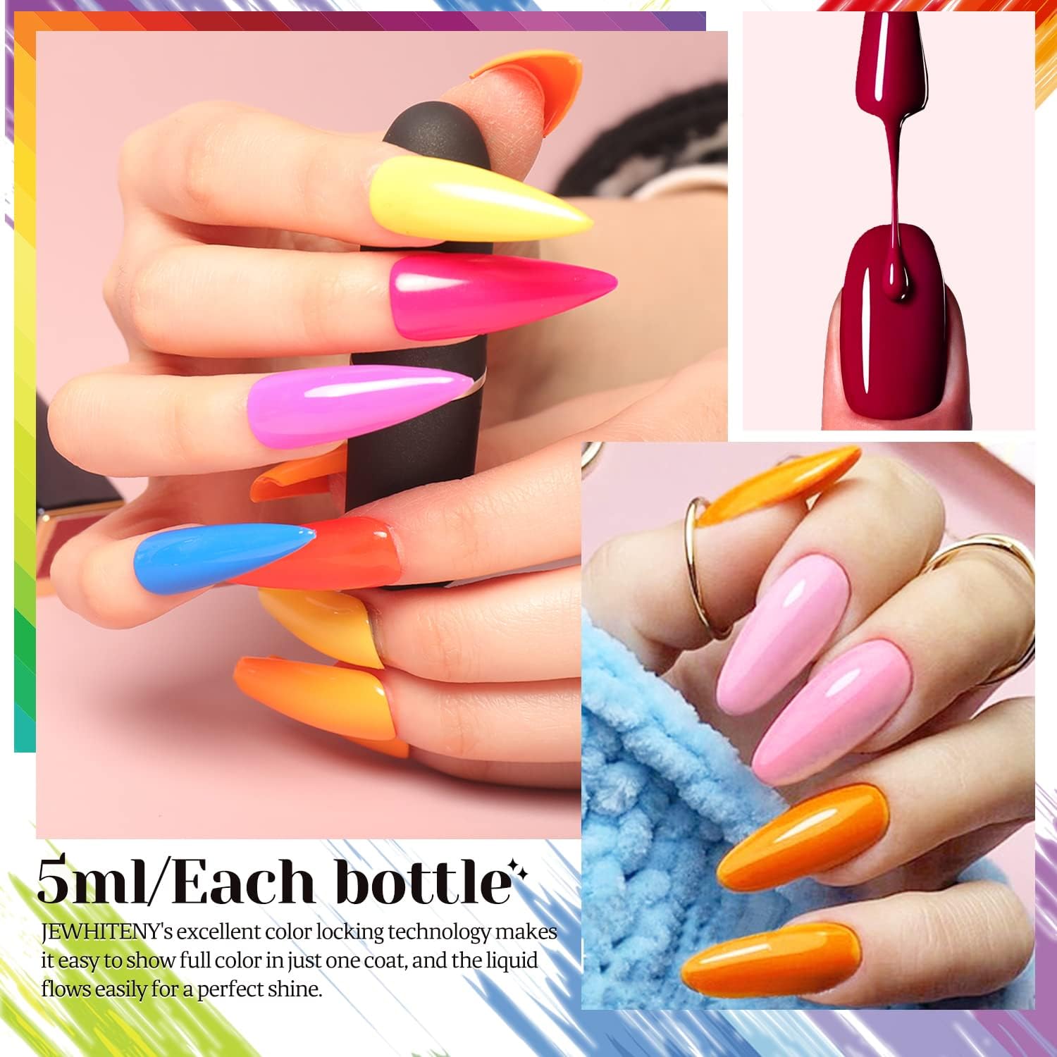 JEWHITENY 45 Piece Gel Nail Polish Kit, 42 Vibrant Colors, for Women and Girls - Image 6