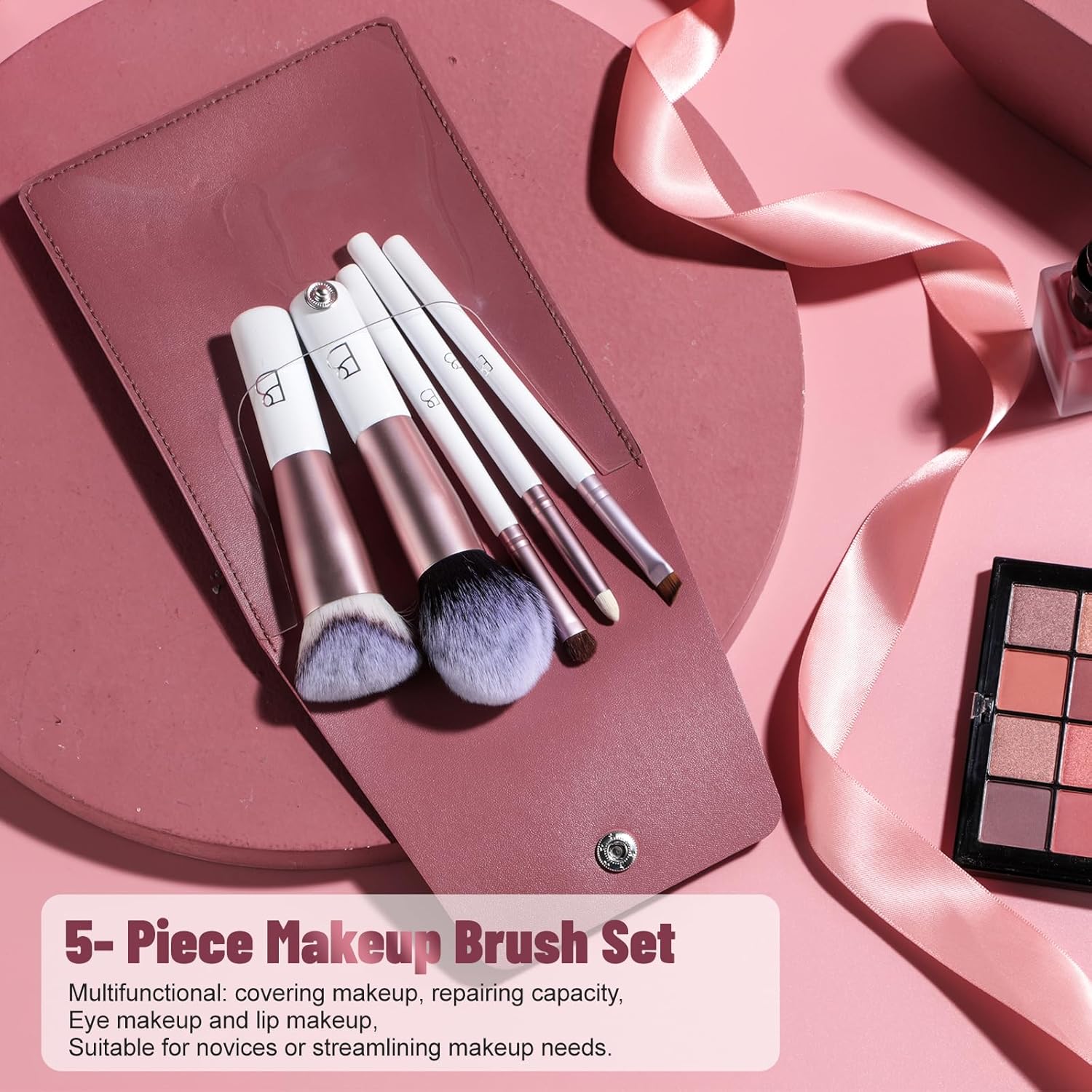 BS-MALL Travel Makeup Brushes Premium Synthetic Foundation Powder Concealers Eye Shadows 5 PCS with Storage Bag - Image 3