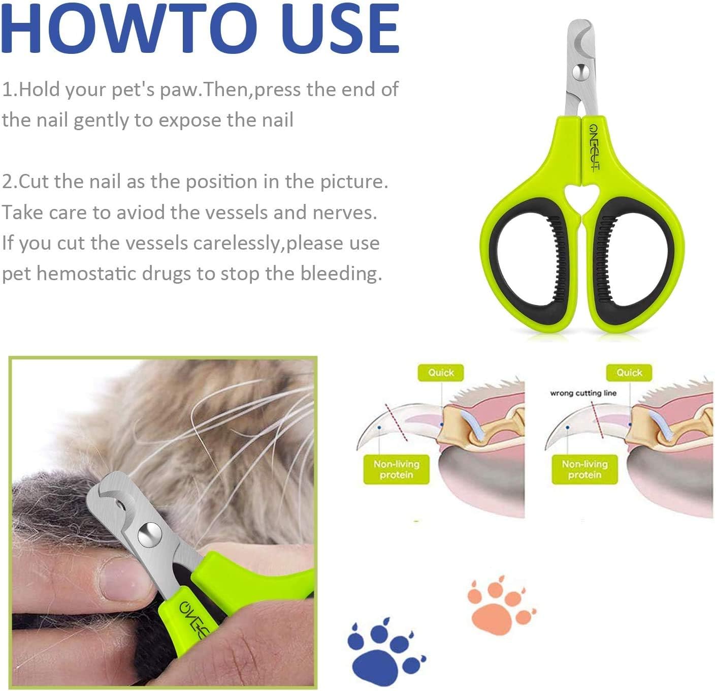OneCut Pet Nail Clippers, Update Version Cat & Kitten Claw Nail Clippers for Trimming, Professional Pet Nail Clippers Best for a Cat, Puppy,Rabbit, Kitten & Small Dog,Sharp & Safe (Green) - Image 3