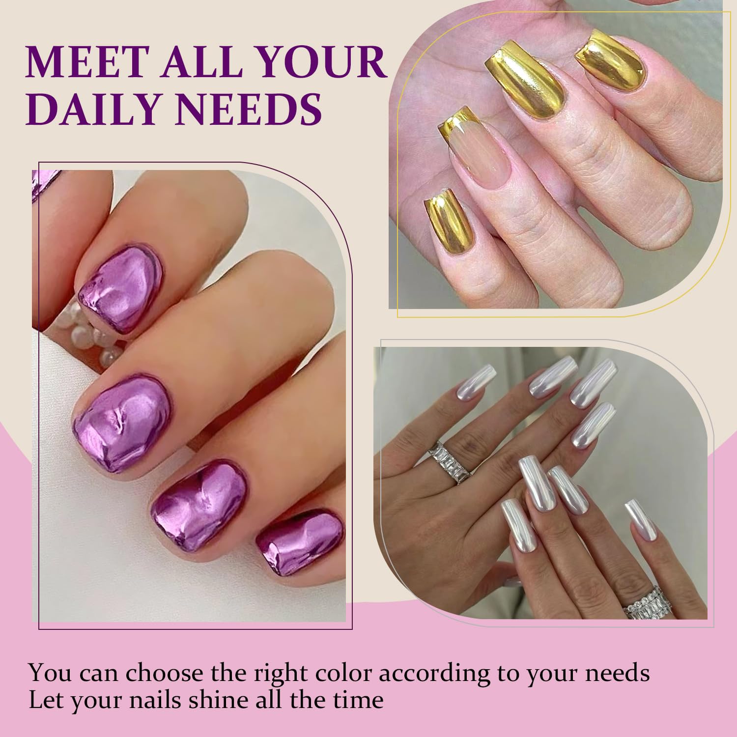 DouborQ Metallic Nail Polish Set,12 Colors Mirror Chrome Glitter Nail Polish 0.35 FL.oz/10ml Holographic Gold Silver Pink Red Purple Nail Polish Manicure - Image 2
