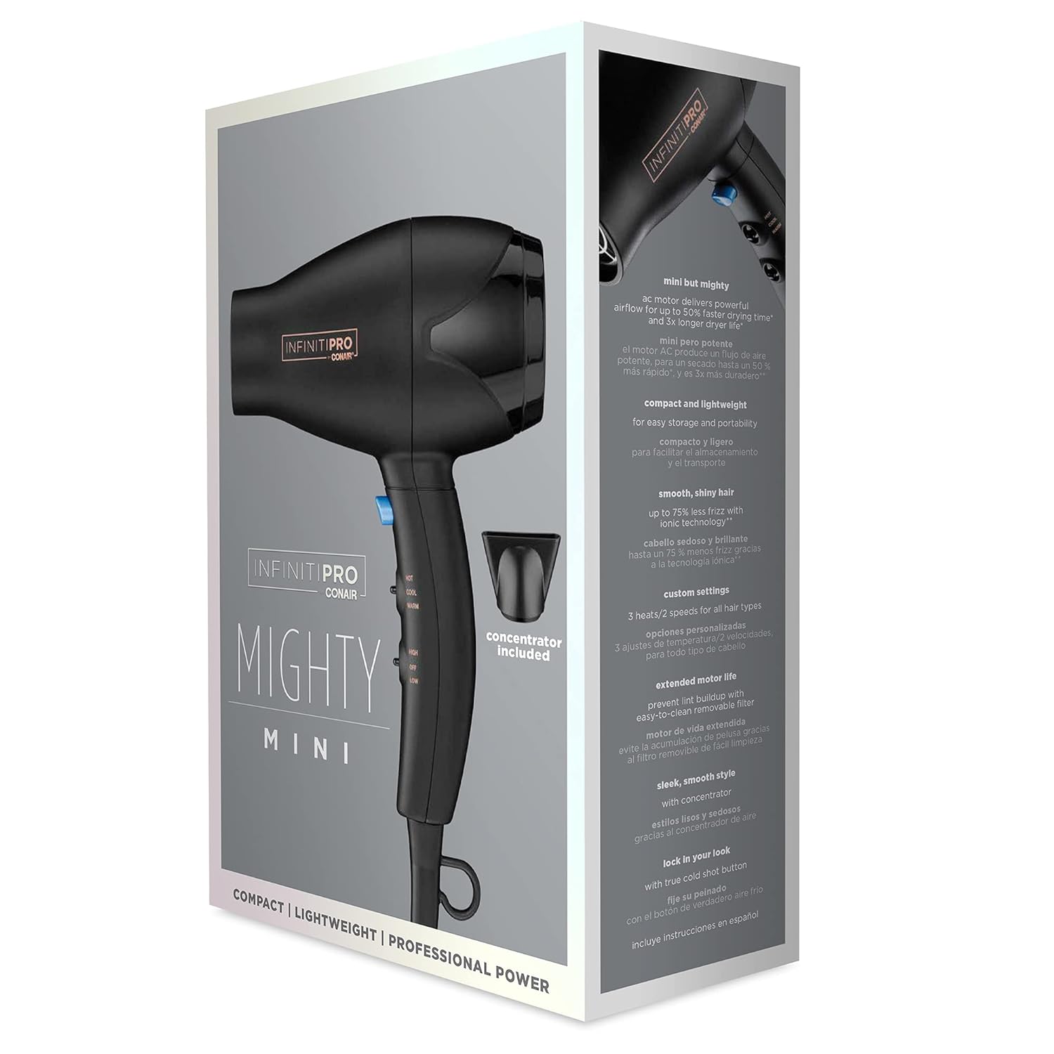 INFINITIPRO BY CONAIR Travel Hair Dryer, Mighty Mini Compact Lightweight Professional AC Motor Hair Dryer - Image 7