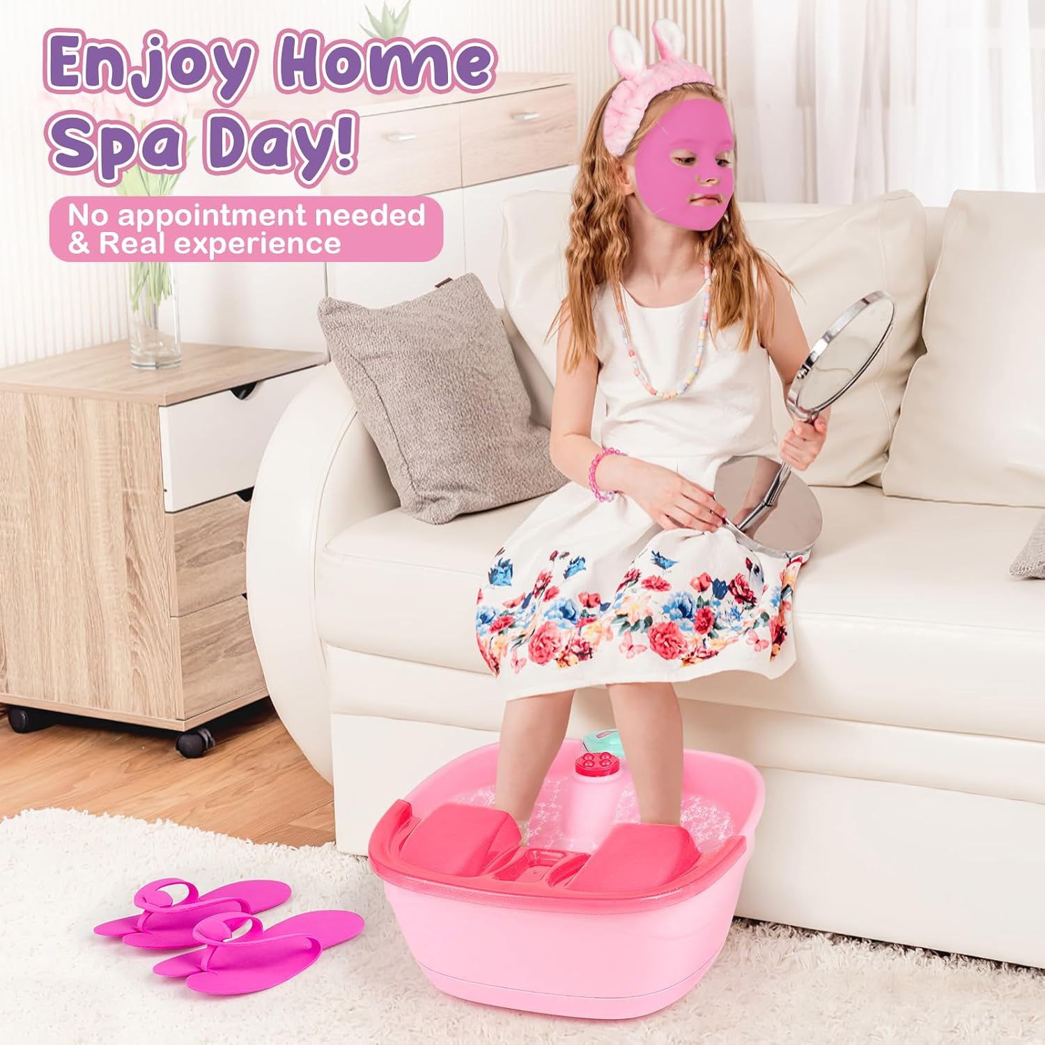 Kids Foot Spa & Nail Kit - Kids Spa Day Kit for Girls with Mask Foot Bath and Nail Dryer - Manicures Pedicure Toy Kit Nail Art Salon Girl Stuff - Christmas Birthday Gifts for 6 7 8 9 10-12 Year Old - Image 4