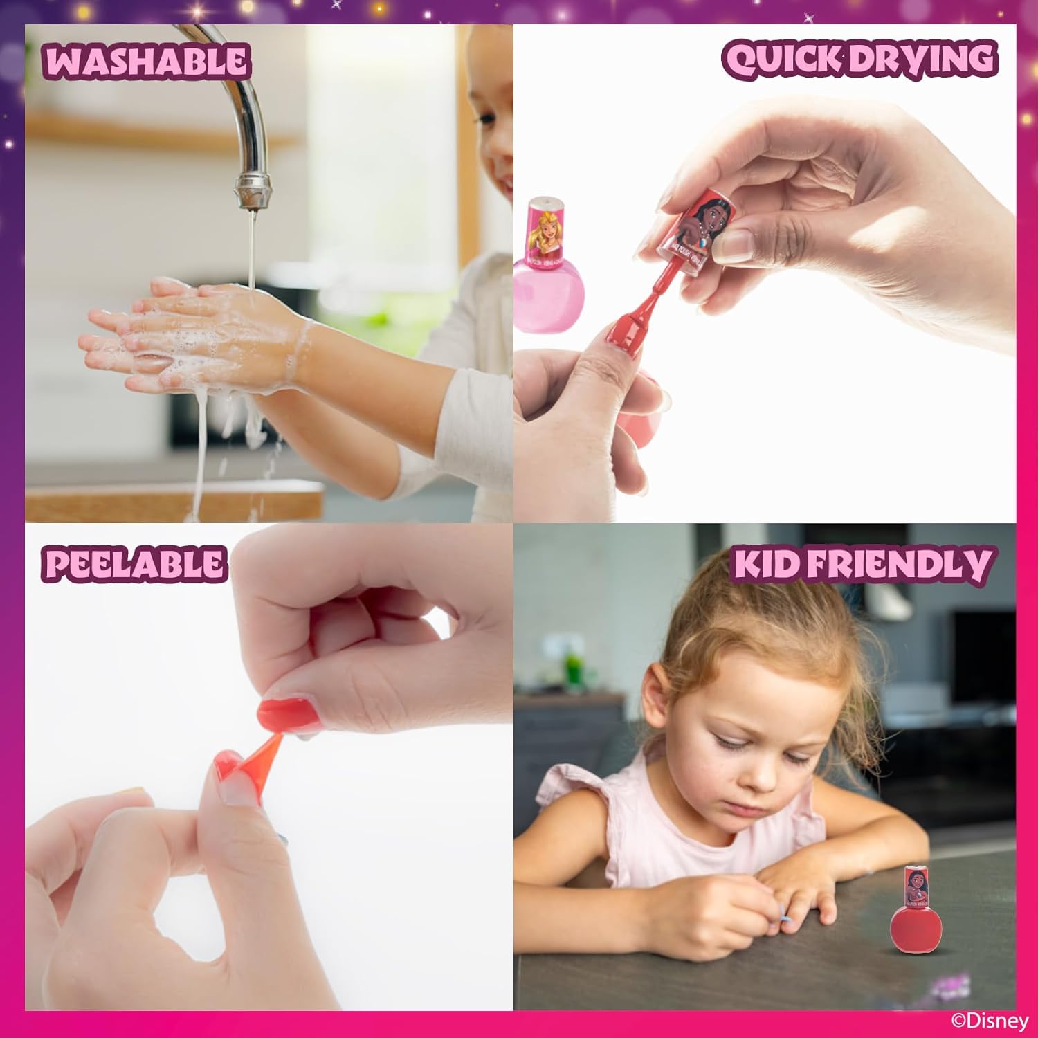 Disney Princess Sparkly Cosmetic Makeup Set for Girls with Lip Gloss Nail Polish Nail Stickers - 11 Pcs|Perfect for Parties Sleepovers Makeovers Birthday Gift for Girls 3+ - Image 5