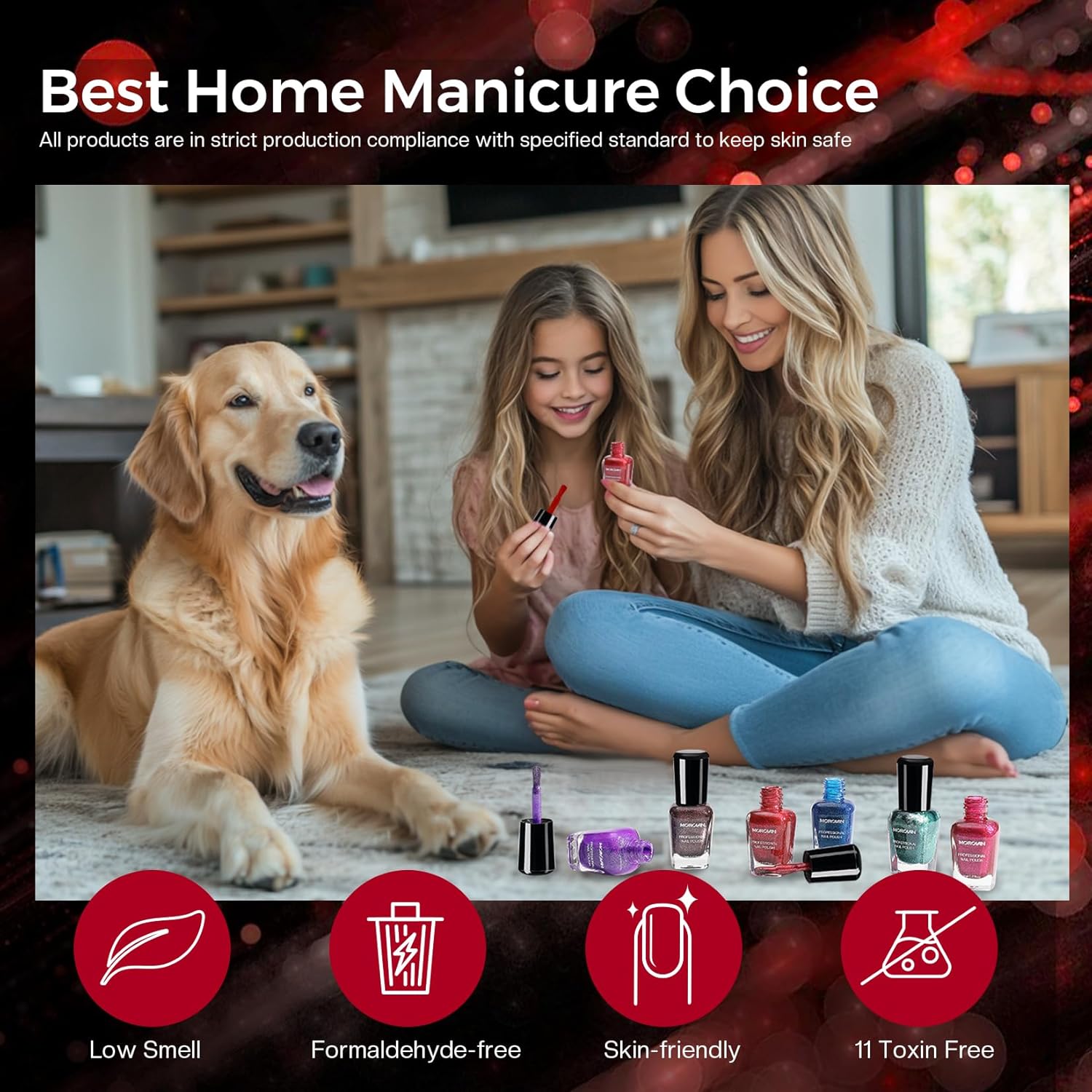 Morovan Magnetic Nail Polish Set:Cat Eye Glitter Red Green Purple Blue Nail Polish Kit Shimmer Quick Dry Nail Polish Bulk for Women Nail Art Manicure Salon Gift Holiday Party - Image 5
