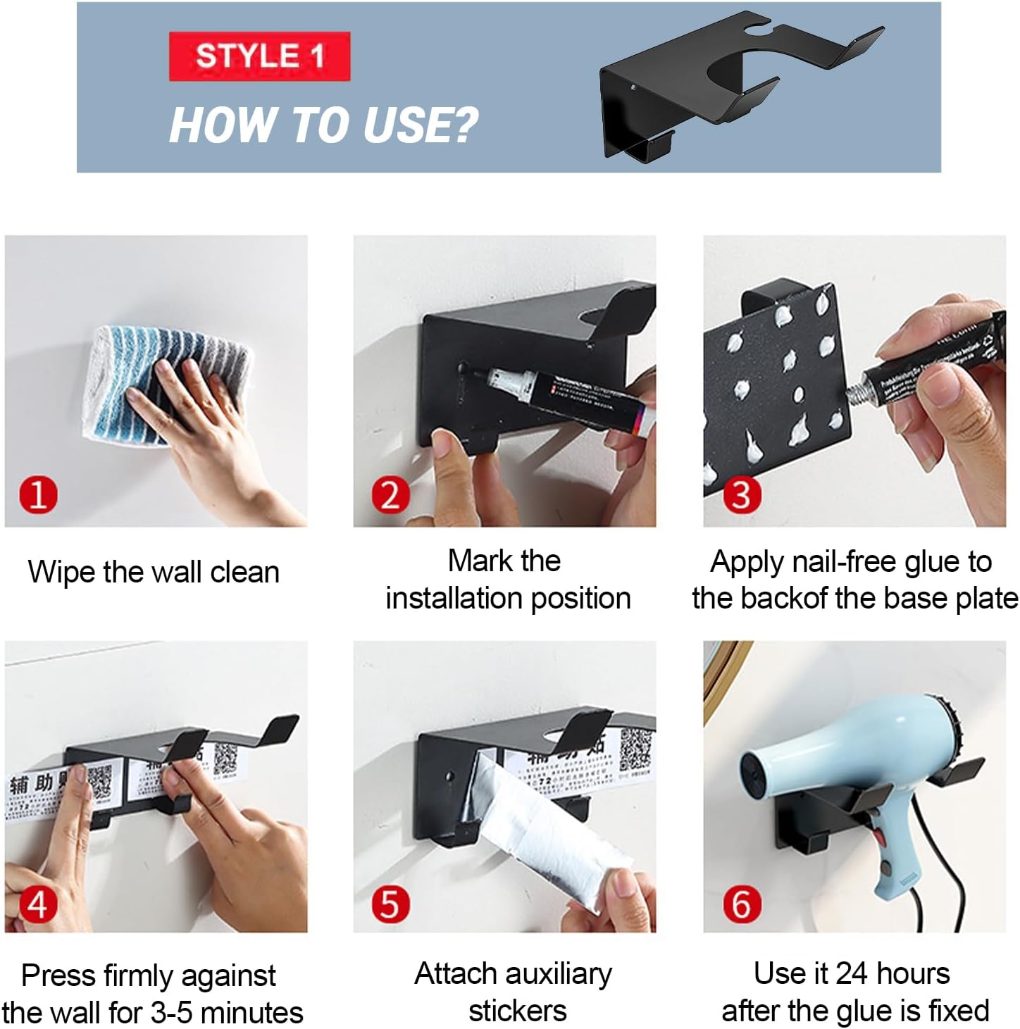 Hair Dryer Holder Wall Mount, Hair Dryer Holder Wall Mount, Upgraded Stainless Steel Hair Dryer Holder, Hair Dryer Holder Maximum Diameter 2.3 Inch (Compatible with Most Hair Dryers) - Image 5