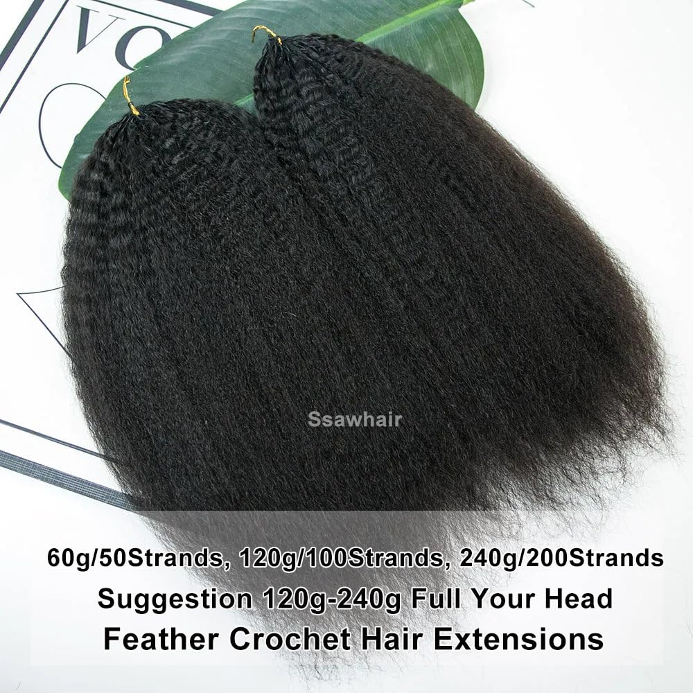 Kinky Straight Crochet Human Hair Knotless Pre-Separated Yaki Straight Human Hair With String Pre-Looped Reusable Feather Crochet Hair Extensions 20Inch 60g 50Strands - Image 6