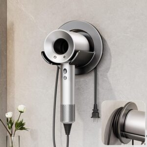 Hair Dryer Holder,Universal Wall Mount Blow Dryer Holder,Strong Self Adhesive Hair Dryer Organizer,for Dyson Hair Dryer Holder,with Plug&Cord Organizer Rack Hairdryer Holder for Bathroom