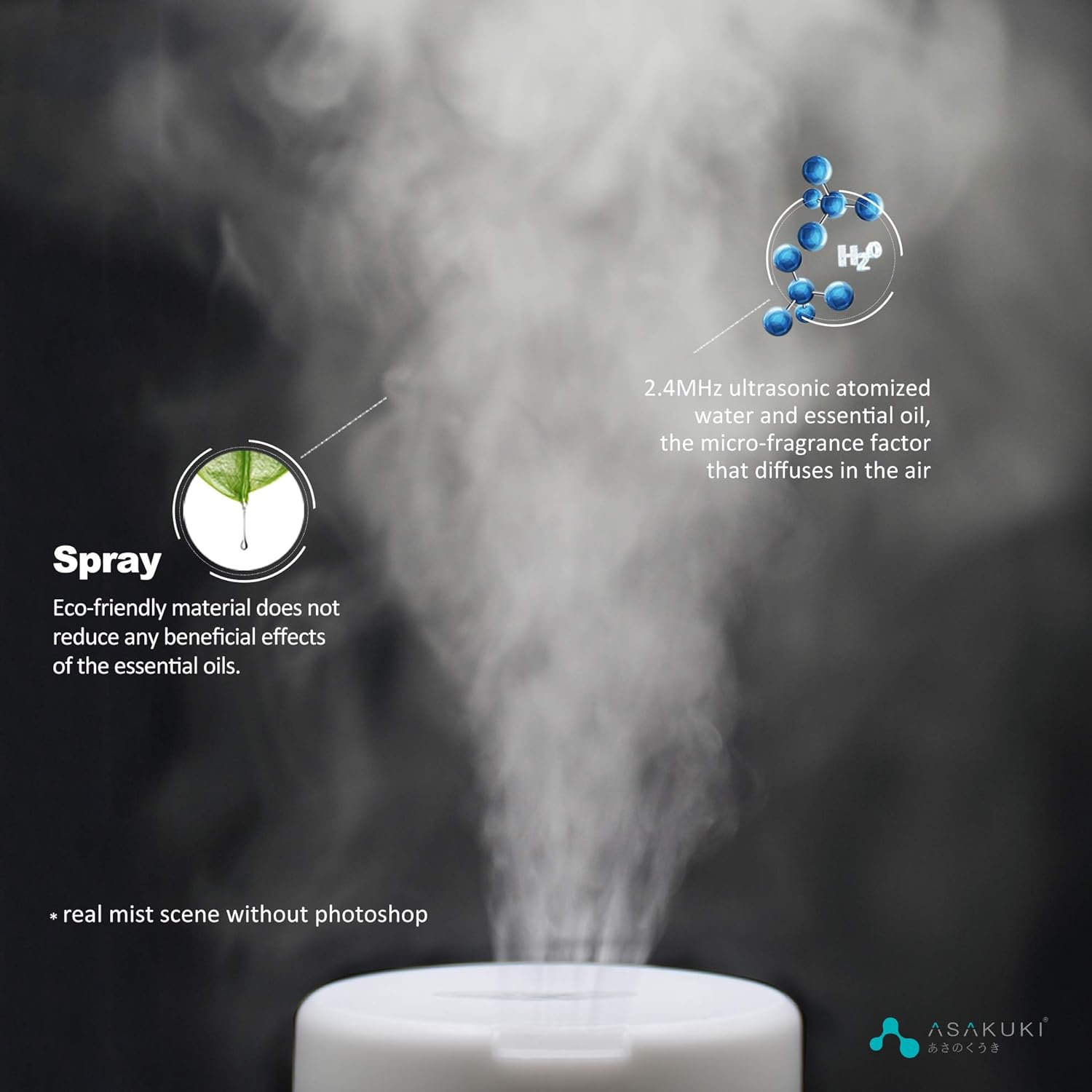 ASAKUKI 300ML Essential Oil Diffuser, Quiet 5-in-1 Premium Humidifier, Home Fragrance Aroma Diffuser with 7 LED Color Changing Light and Auto-Off Switch -Light Brown - Image 7