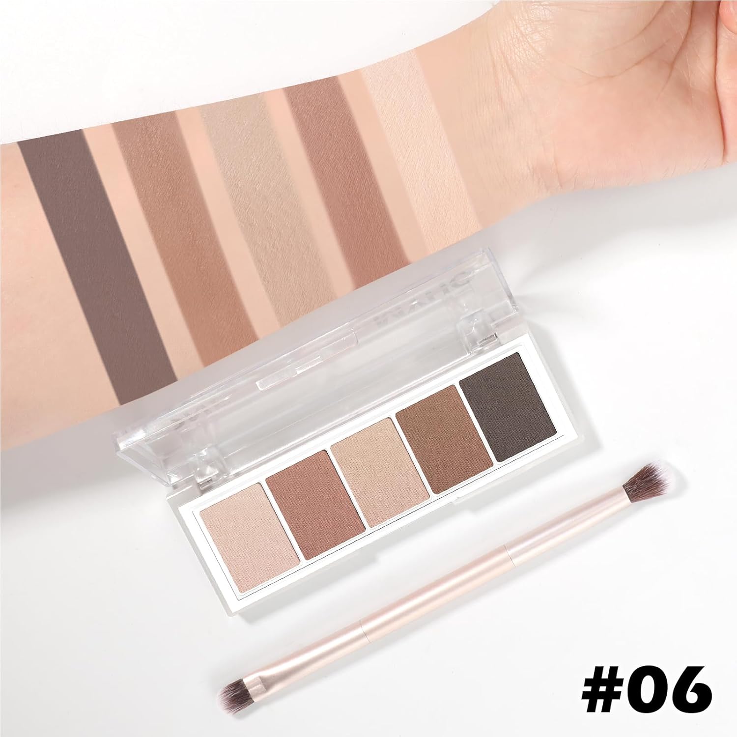 5 Colors Matte Eyeshadow Palette with Brush - Neutral Nude Taupe Dark Brown Eye Shadow Palette Makeup, Natural Waterproof Cool-Toned Eyeshadow for Green & Blue & Brown Eyes and Smokey Makeup, 06# - Image 4