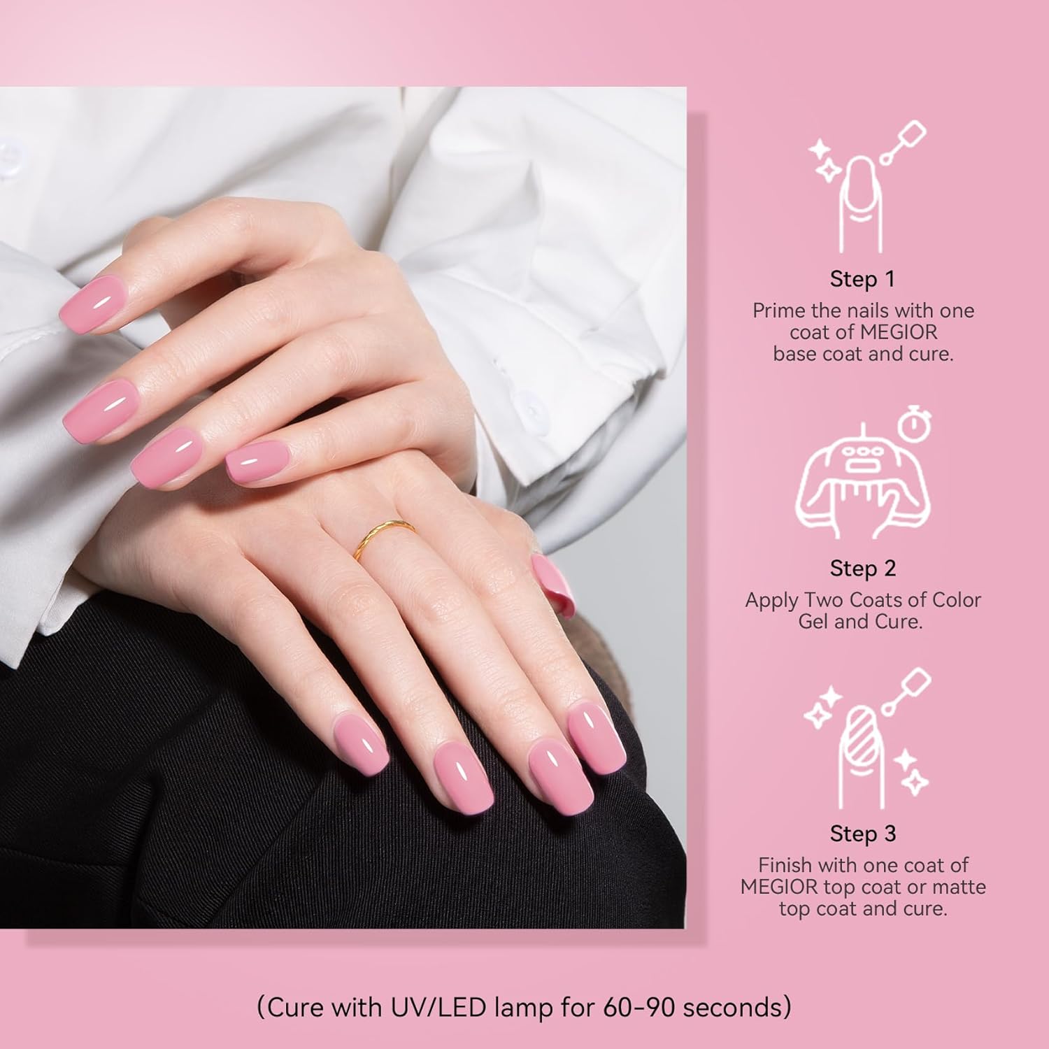 MEGIOR Sakura Pink Gel Nail Polish 15ML Pink Spring Summer Soak Off UV Light Cure Gel Polish Nail Art Manicure Salon 0.5Oz for Women Girls Home DIY - Image 3