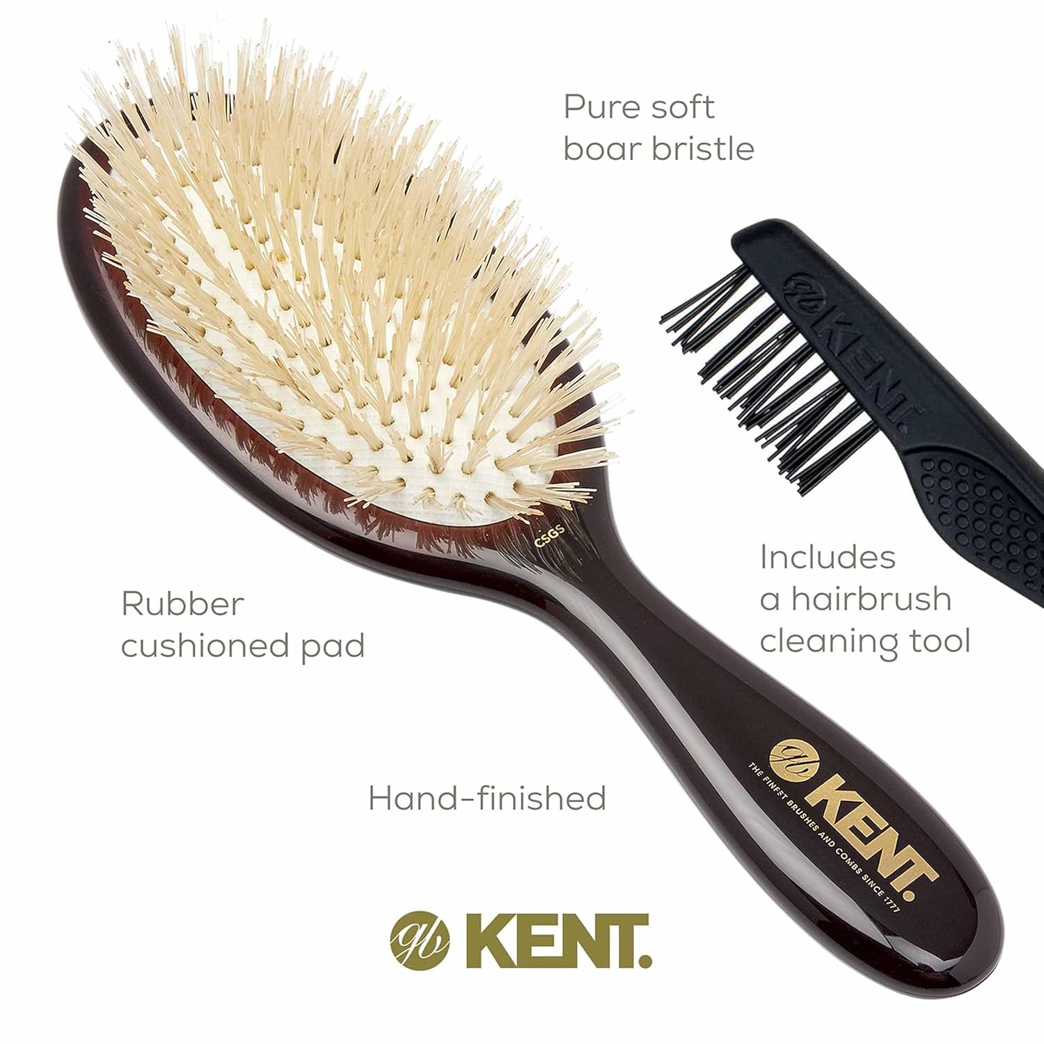 Kent CSGS Classic Shine Small Oval Cushion Straightening Brush and Hair Detangler Natural White Boar Bristle Hair Brush, Shine Hair Brush and Scalp Scrubber for Mid-Length Fine or Thinning Hair - Image 5