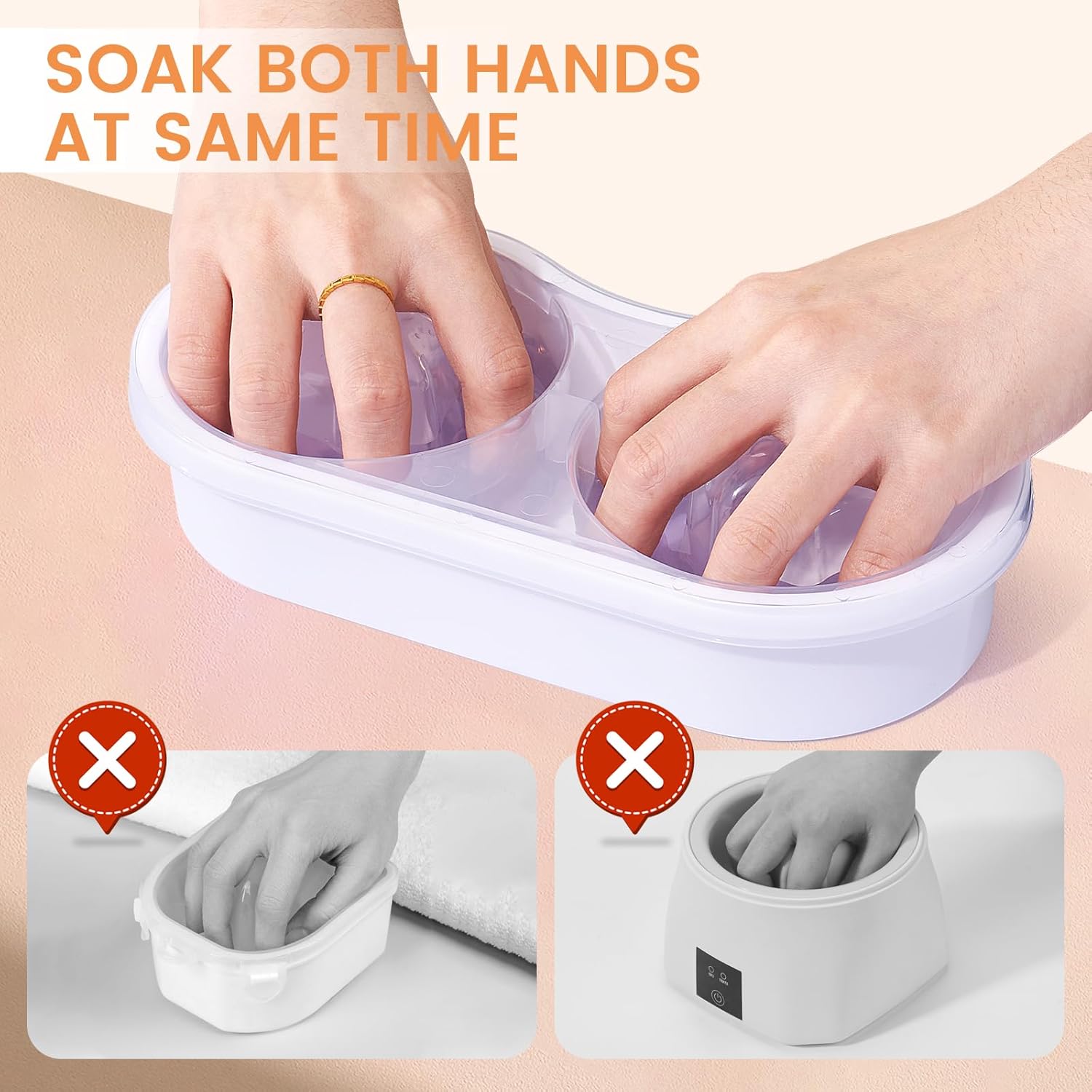 Dual Nail Soaking Bowl Acetone Proof: Soak Off Gel Nail Polish Dip Powder Remover Bowl- Cut the Soaking Time in Half Manicure Bowl for Salon Home (D2-White) - Image 2