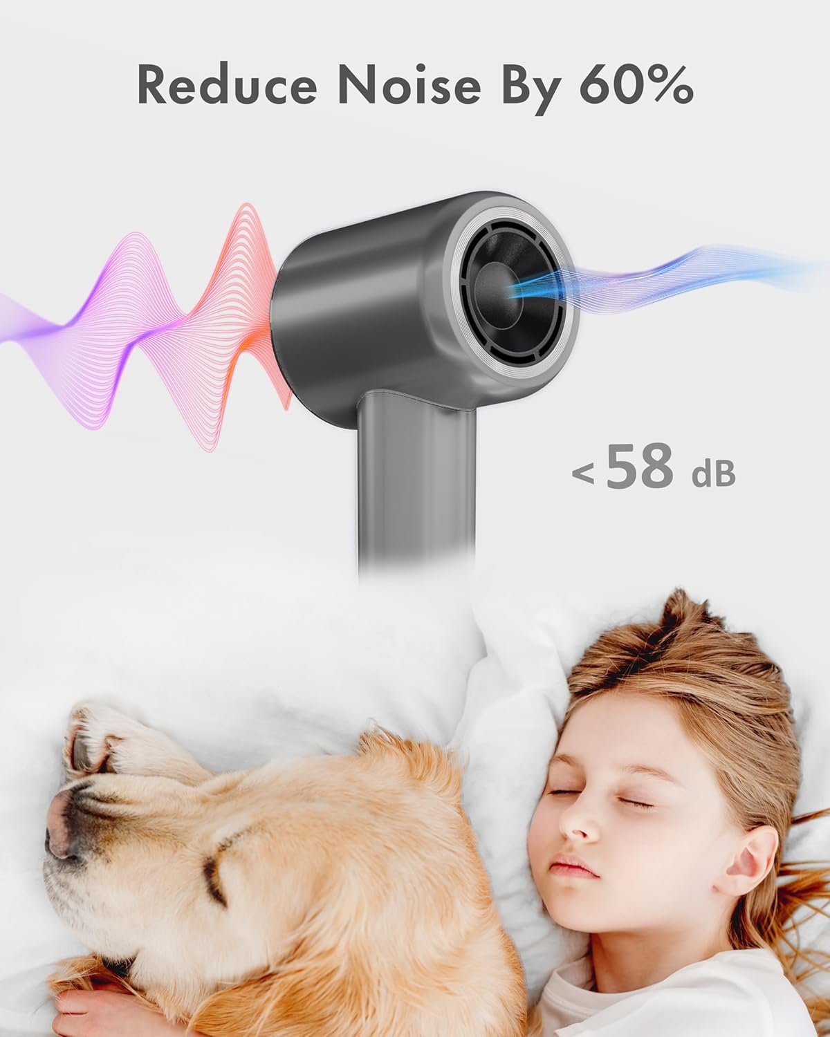Rudd Hair Dryer with Diffuser, High Speed Hair Dryer with Display, 110000 RPM Brushless Motor for Fast Drying, 200 Million Negative Inoic Low Noise, Grey - Image 7
