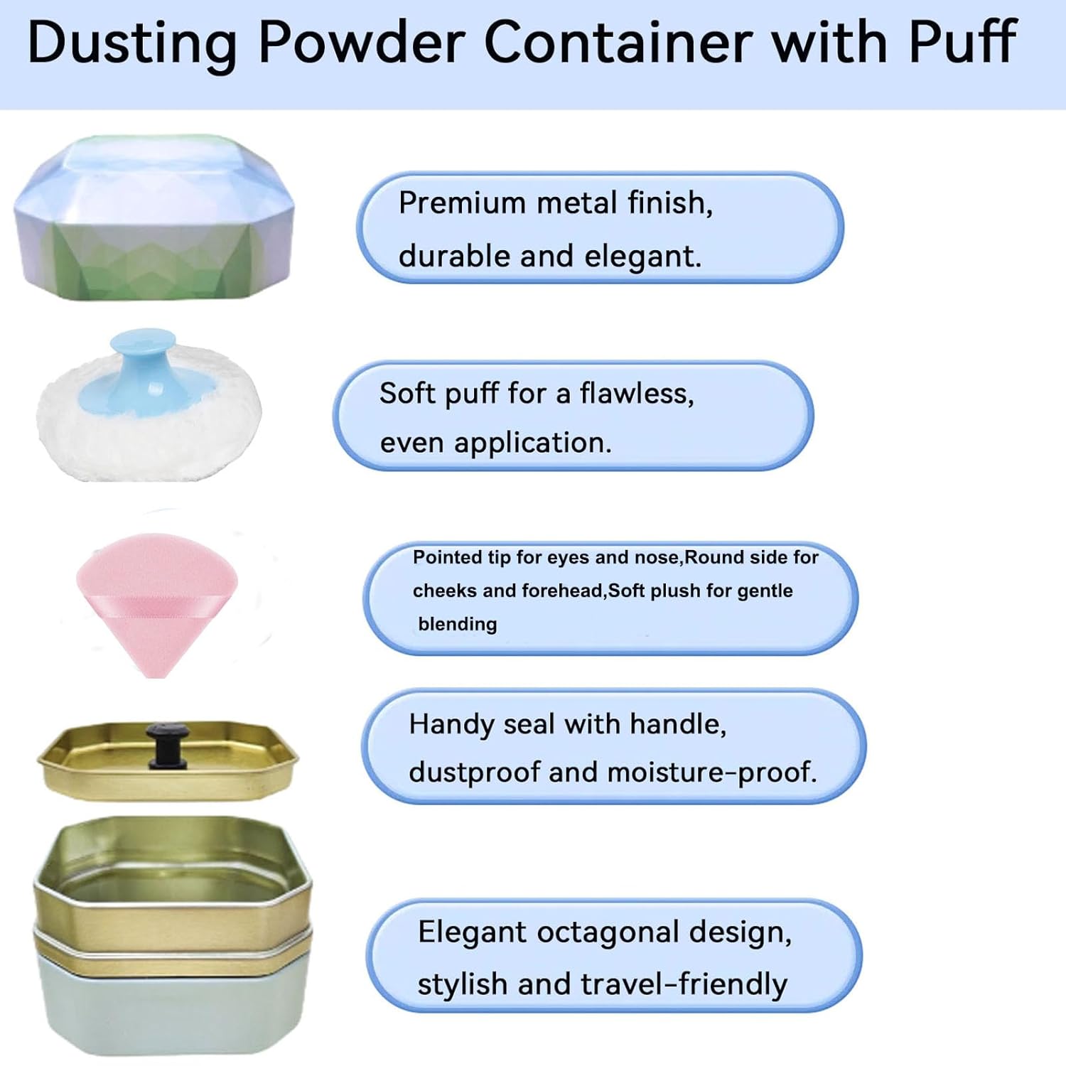 3.35" Portable Body Powder Jar with 1 Soft Puff and 6 Triangle Puffs Set - Image 5