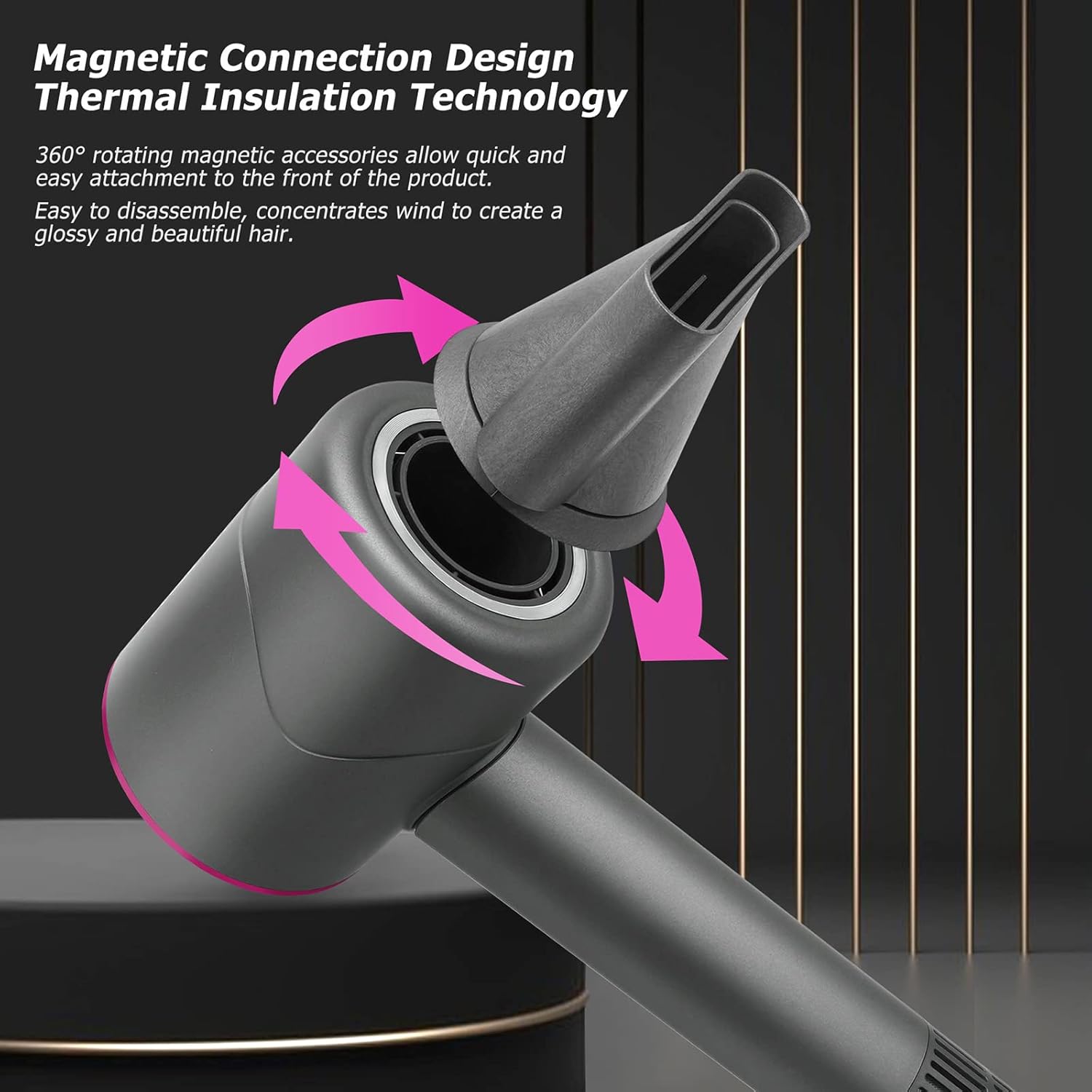 Gray 110,000 RPM Brushless Motor High-Speed Hair Dryer with Diffuser and Magnetic Nozzles - Image 5