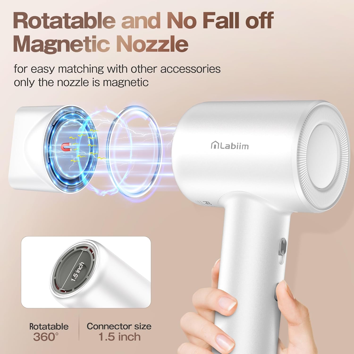 Hair Dryer, High-Speed Ionic Low Noise Blow Dryer with Brushless Motor for Fast Drying, Thermo-Control Quiet Compact Hair Blow Dryer, Hairdryer with 1 Nozzle Attachments for Home Salon Travel - Image 6