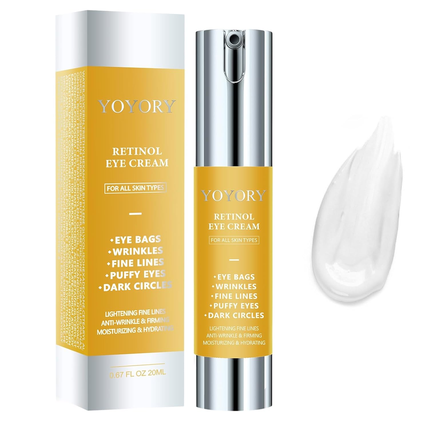 Retinol Under Eye Cream - Anti-aging Eye Cream for Eye Bags, Dark Circles, and Fade Wrinkles, Fine Lines Skin Care Treatment for Women and Men, Gold(0.67 Fl Oz)