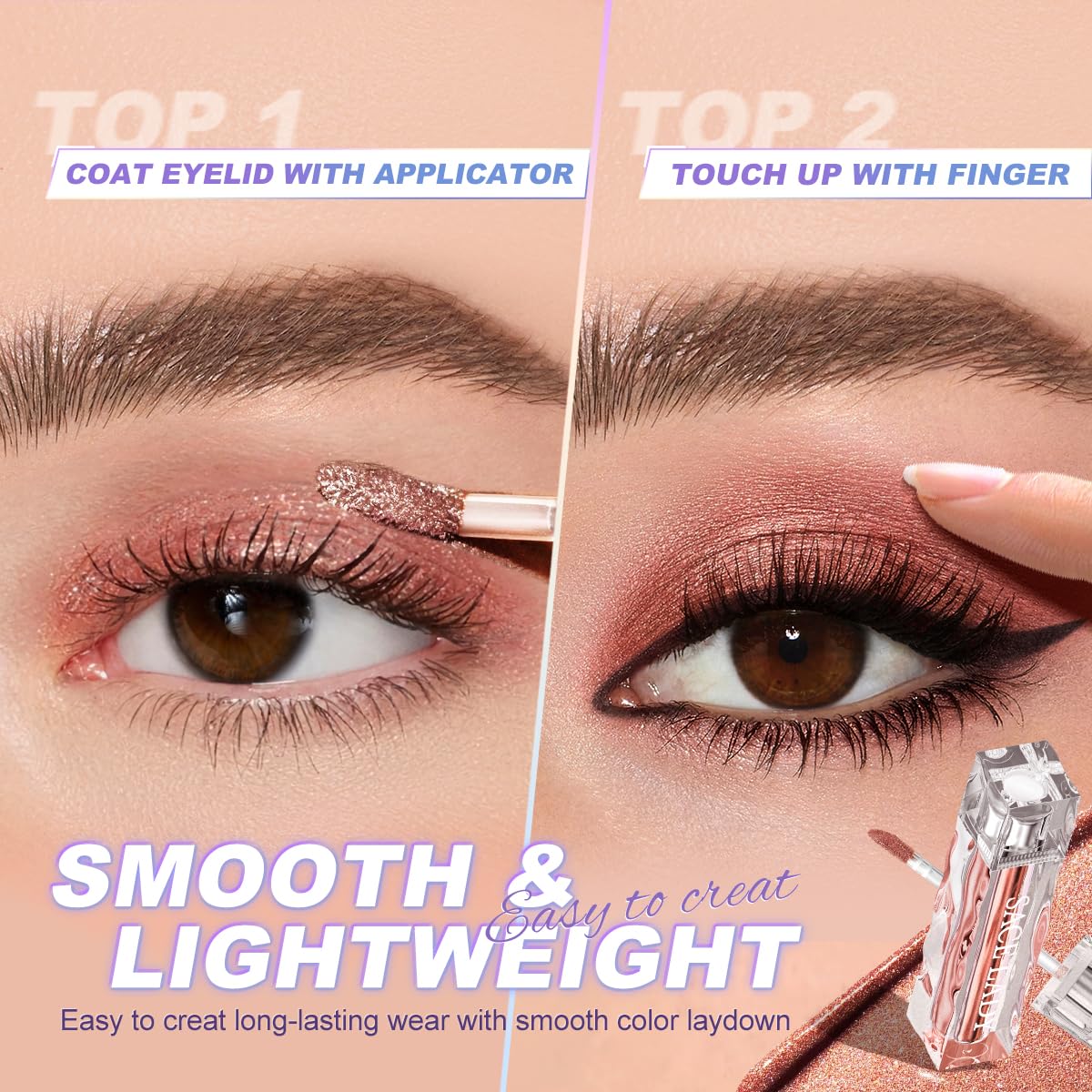 SACE LADY Liquid Eyeshadow, Lasting Pigmented Waterproof Eye Glitter Makeup Cream, Metallic Smooth Eye Shadow Eyeliner Cosmetics, 0.12Fl Oz (#01) - Image 5