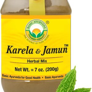 BASIC AYURVEDA Karela & Jamun Herbal Mix Powder | Traditional Bitter Gourd & Indian BlackBerry Blend | Natural Plant-Based Supplement for Daily Routine & Lifestyle Support | 7.05 Oz (200g)